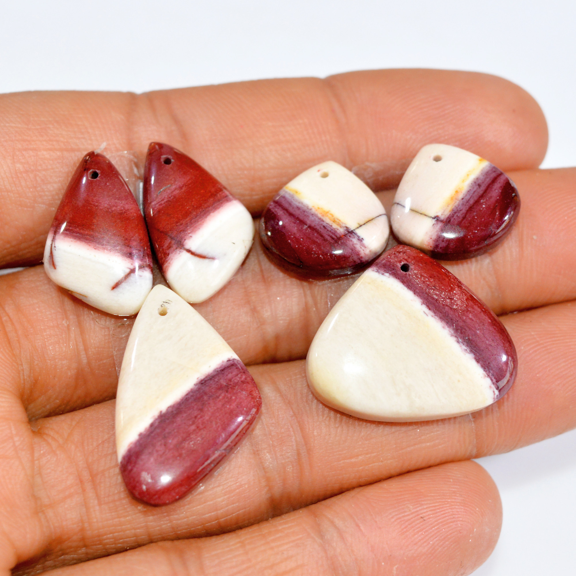 2 Sets 58 Cts Natural Red Mookaite Jasper 3 Pcs Set Front Drill For Matching Earring and Pendant Making Gift For Women Silver Jewelry 15277