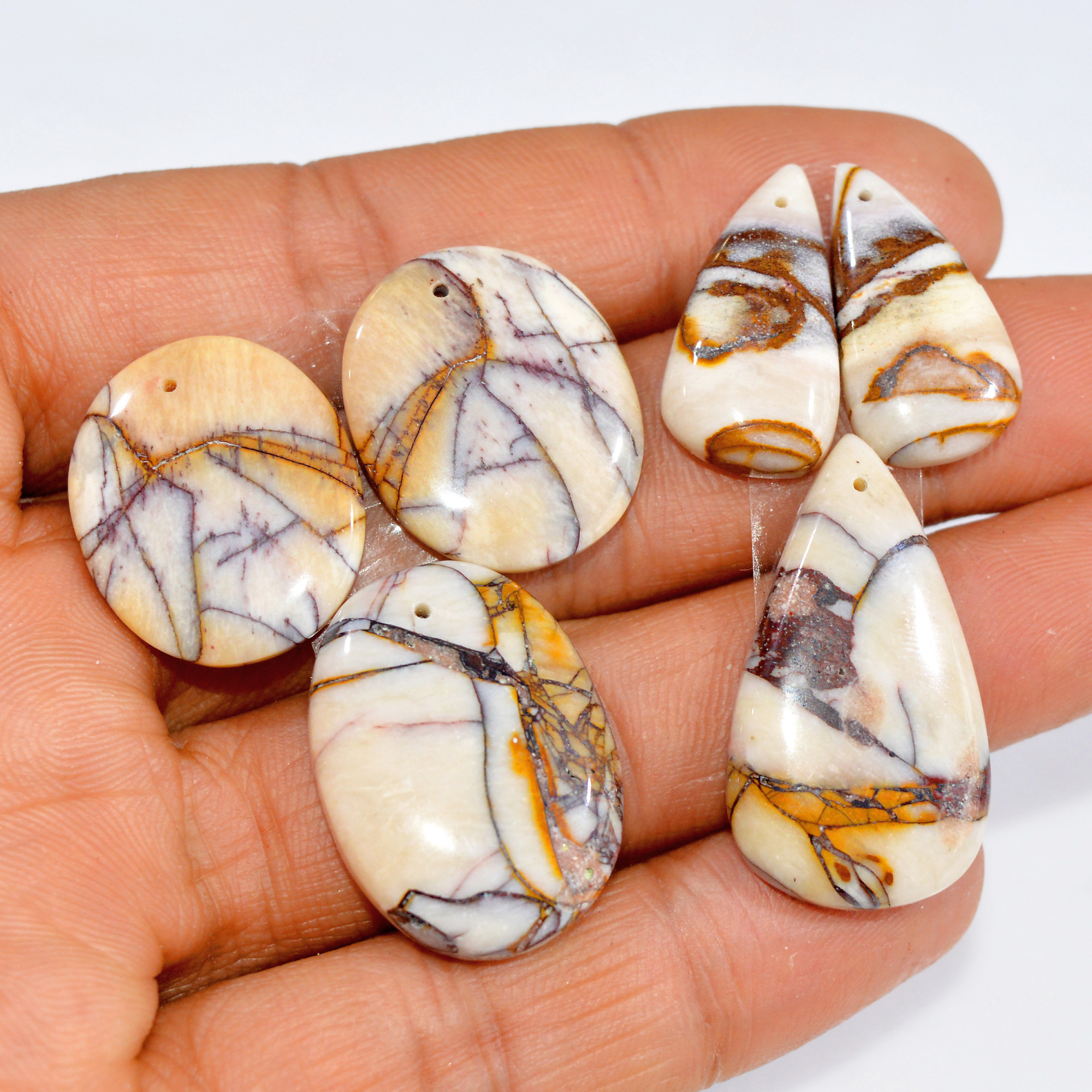 2 Sets 83 Cts Natural Red Mookaite Jasper 3 Pcs Set Front Drill For Matching Semi-Precious Gemstone For Earring and Pendant Making 15279