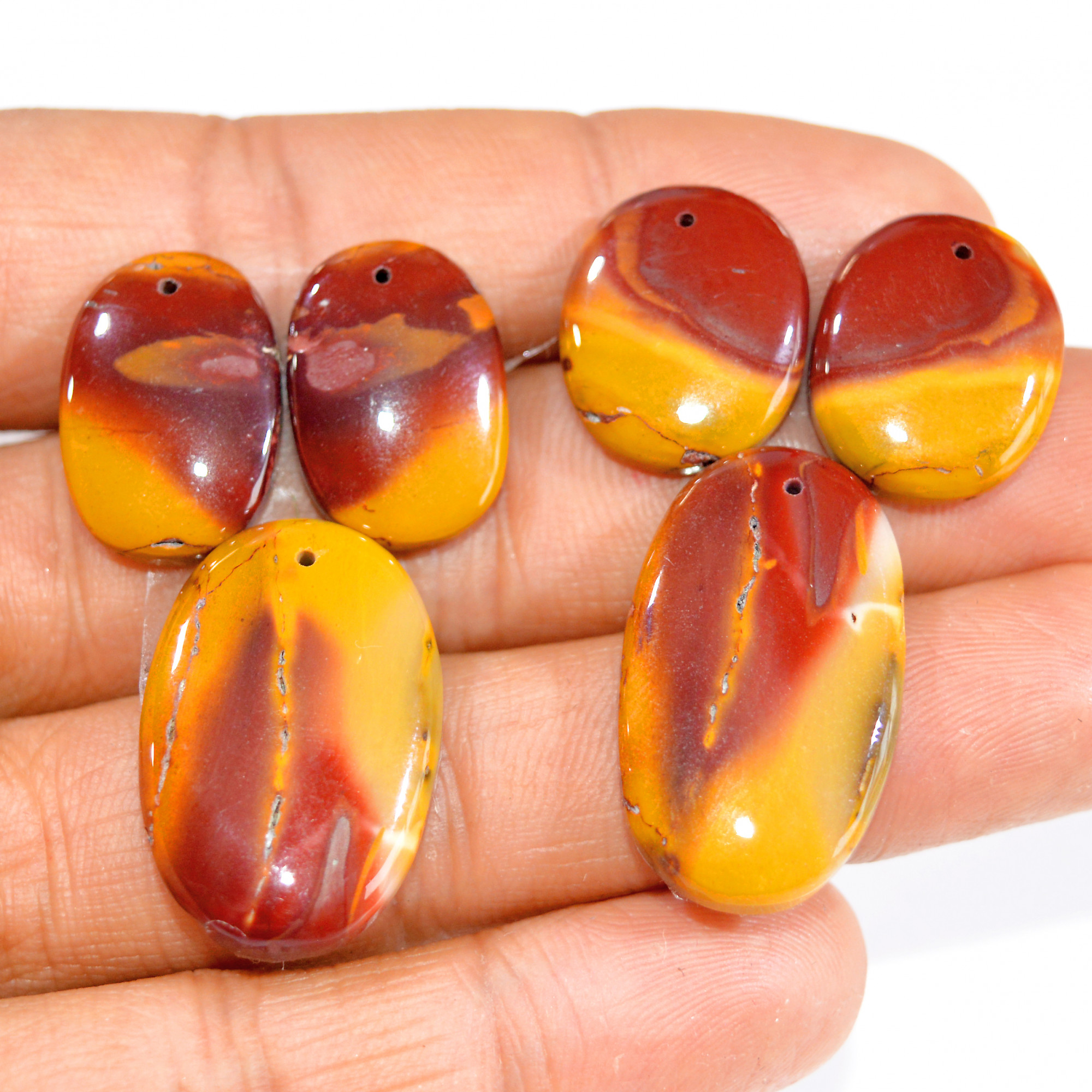 2 Sets 91 Cts Natural Red Mookaite Jasper 3 Pcs Set Front Drill For Matching Semi-Precious Gemstone For Earring and Pendant Making 15280