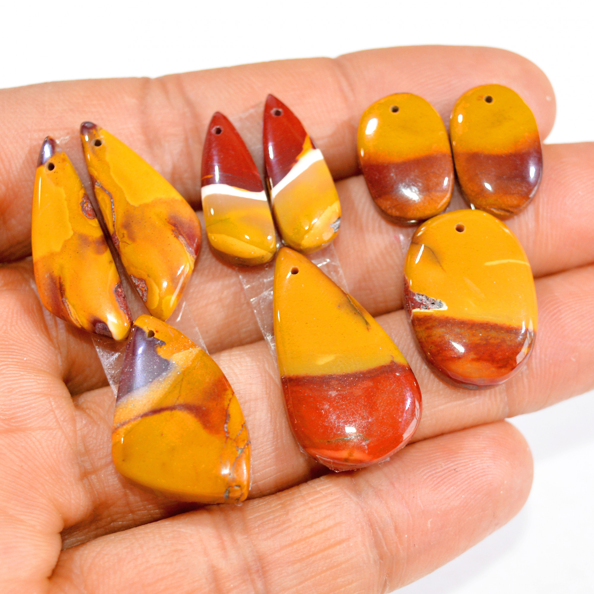 3 Sets 89 Cts Natural Red Mookaite Jasper 3 Pcs Set Front Drill For Matching Semi-Precious Gemstone For Earring and Pendant Making 15282