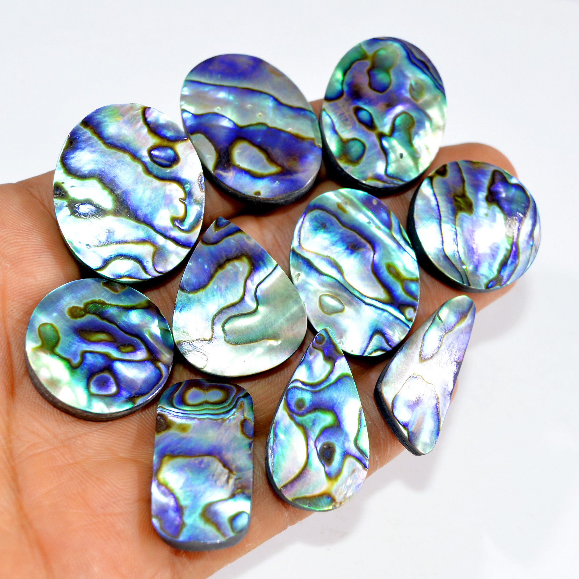 10Pcs 365Cts Natural Rainbow Abalone Shell Cabochon Gemstone Jewelry Making Craft Supply Stones Silver Jewelry Pendants 34x22 23x23mm 15289