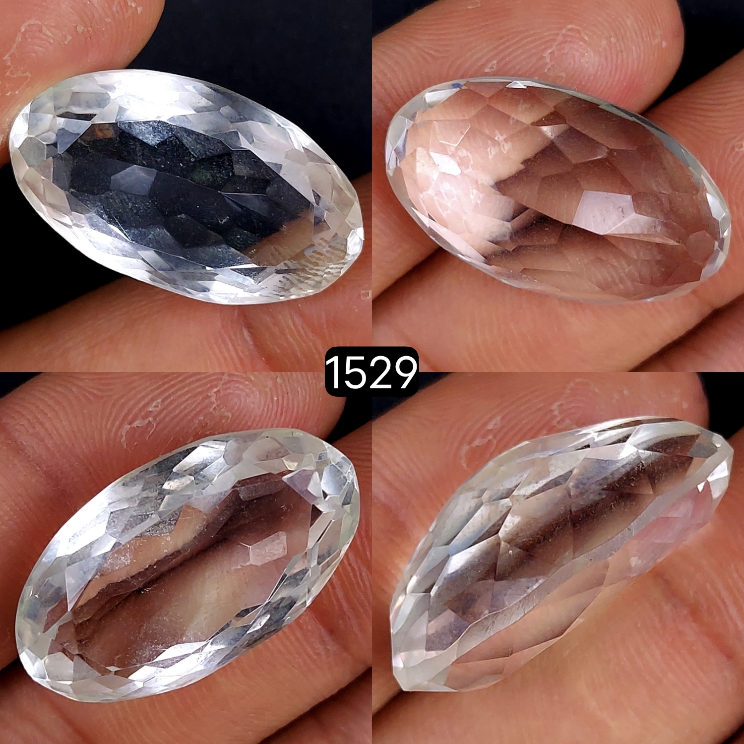 1Pc 34Cts Natural Crystal Quartz Faceted Cabochon Gemstone Oval Shape Crystal 27x16mm1529