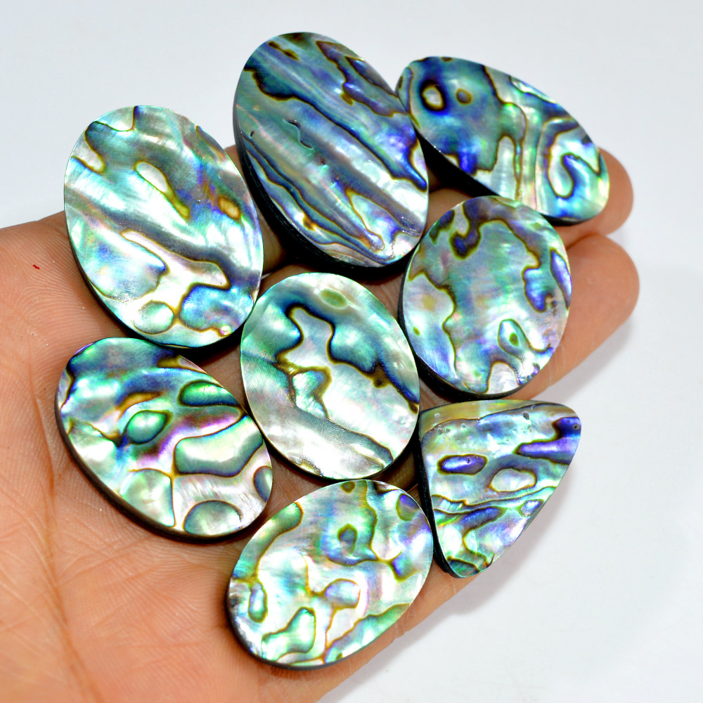 Image of 8Pcs 359Cts Natural Rainbow Abalone Shell Cabochon Gemstone Jewelry Making Craft Supply Stones Silver Jewelry Pendants 36x24 30x20mm #15296