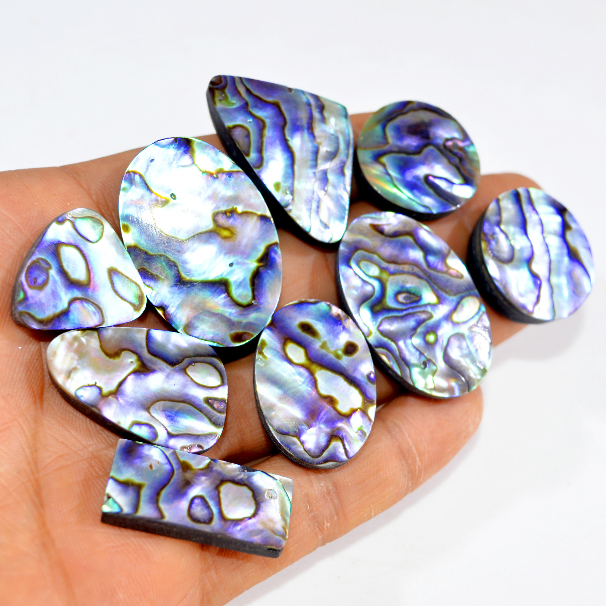 9Pcs 320Cts Natural Rainbow Abalone Shell Cabochon Gemstone Jewelry Making Craft Supply Stones Silver Jewelry Pendants 35x23 20x20mm 15299