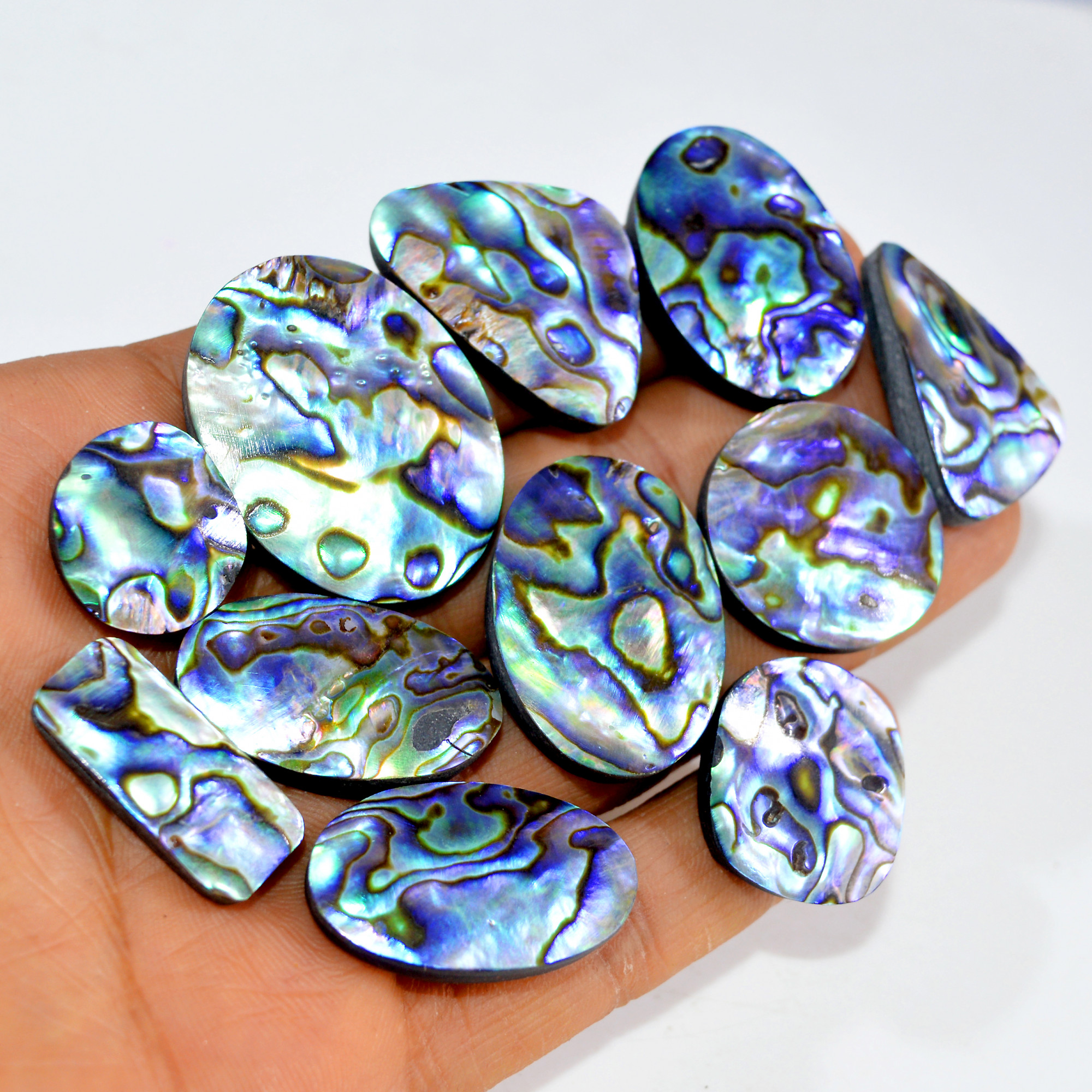11Pcs 331Cts Natural Rainbow Abalone Shell Cabochon Gemstone Jewelry Making Craft Supply Stones Silver Jewelry Pendants 35x25 17x15mm 15300