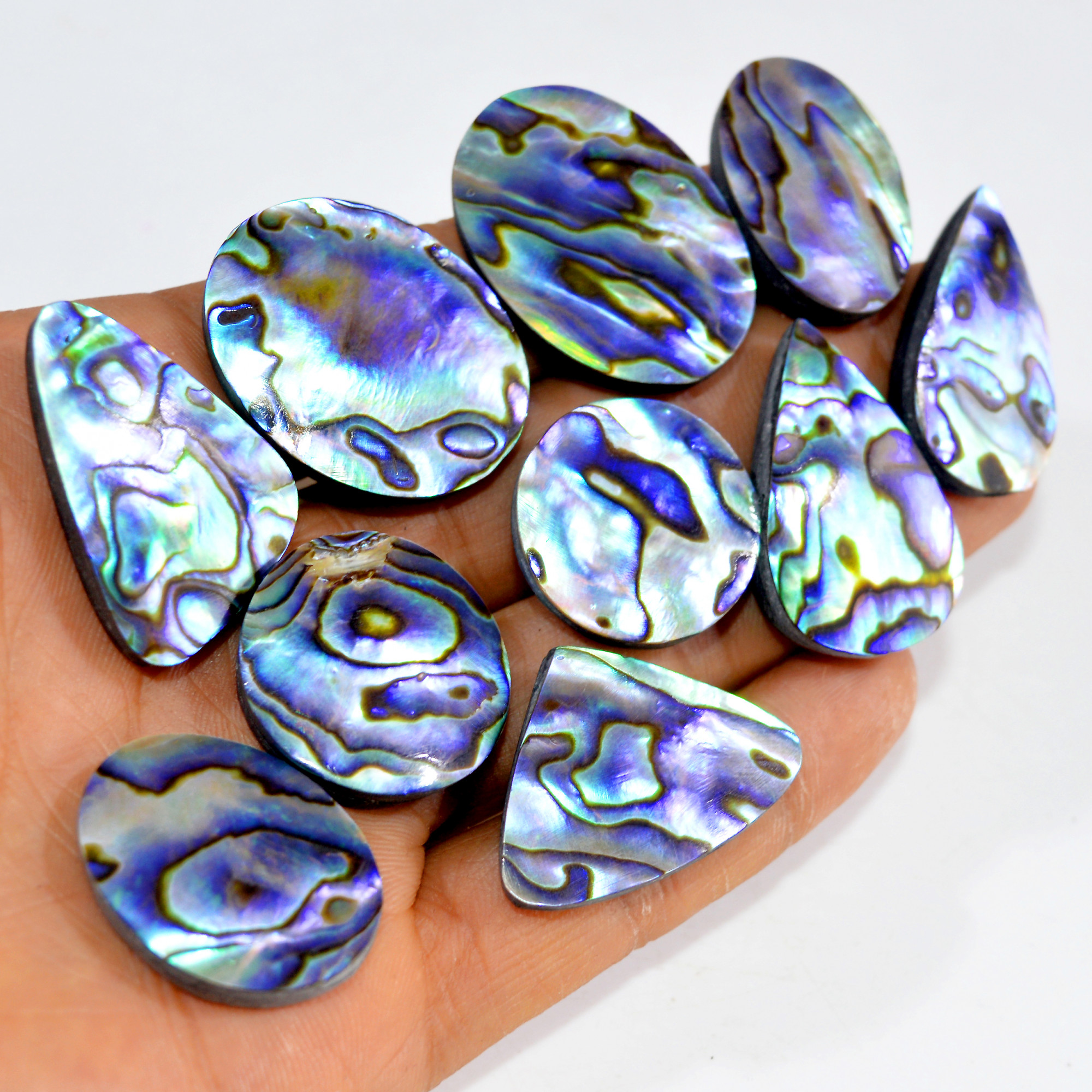 10Pcs 344Cts Natural Rainbow Abalone Shell Cabochon Gemstone Jewelry Making Craft Supply Stones Silver Jewelry Pendants 33x24 21x21mm 15301