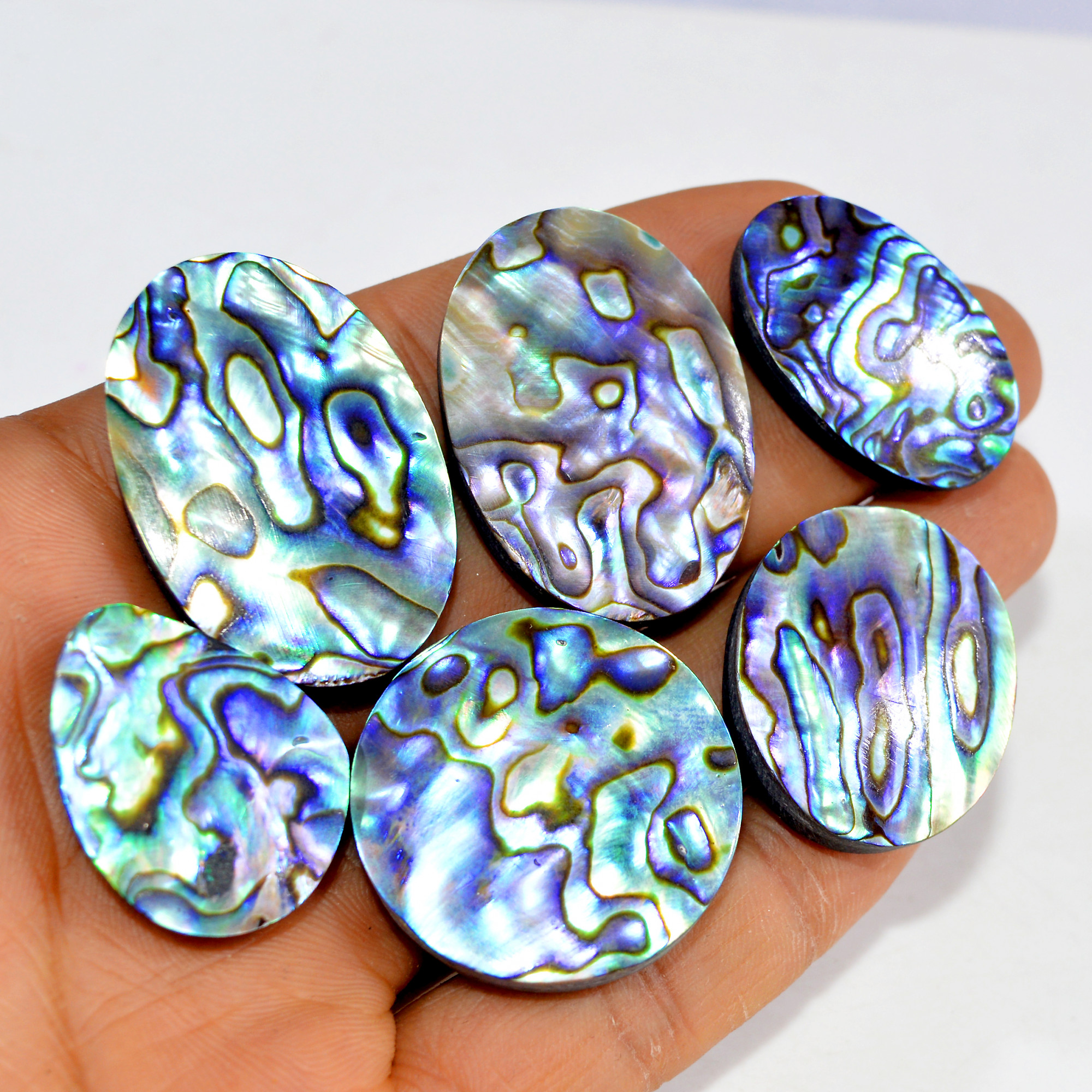 6Pcs 302Cts Natural Rainbow Abalone Shell Cabochon Gemstone Jewelry Making Craft Supply Stones Silver Jewelry Pendants 35x25 27x19mm 15302