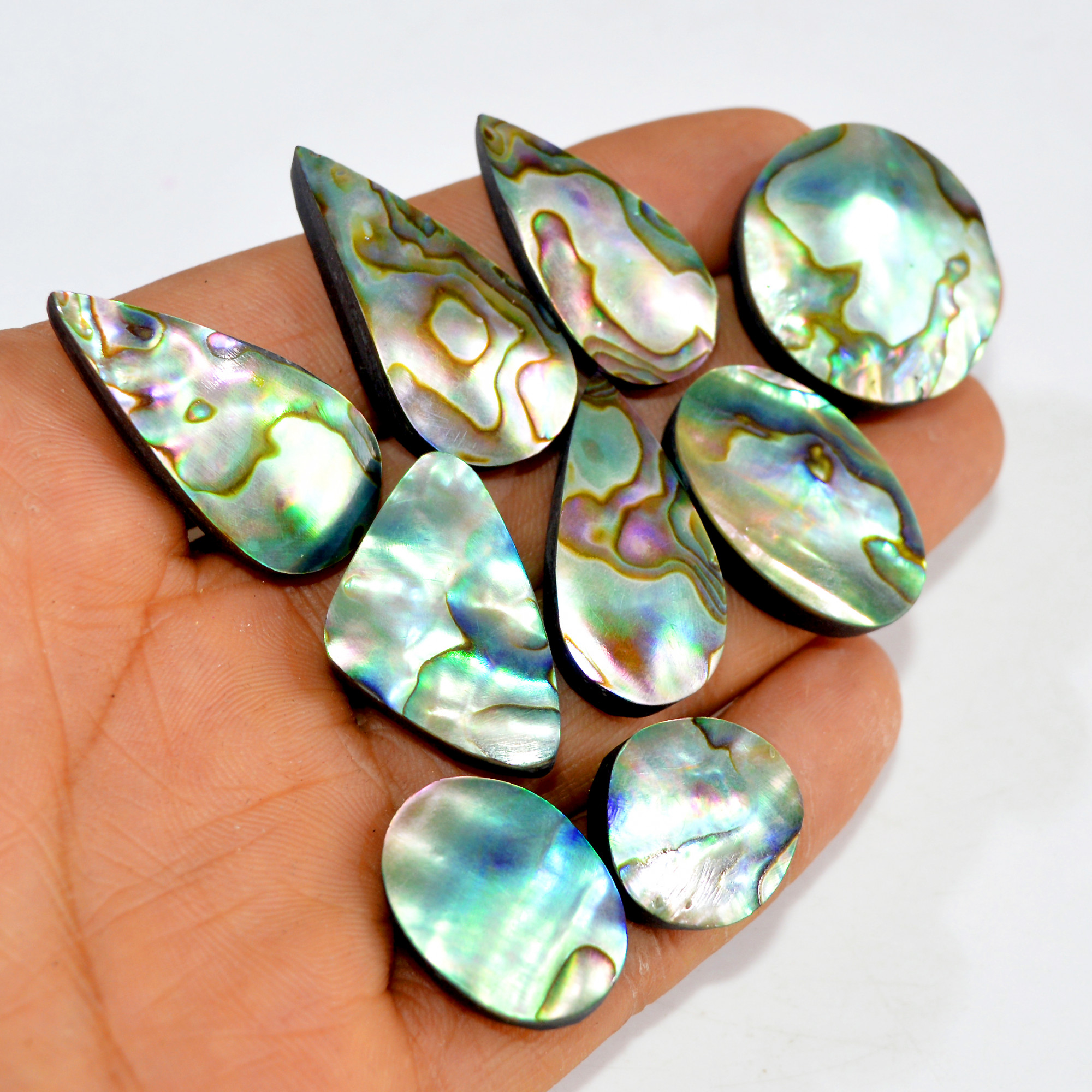 9Pcs 234Cts Natural Rainbow Abalone Shell Cabochon Gemstone Jewelry Making Craft Supply Stones Silver Jewelry Pendants 25x25 16x16mm 15303
