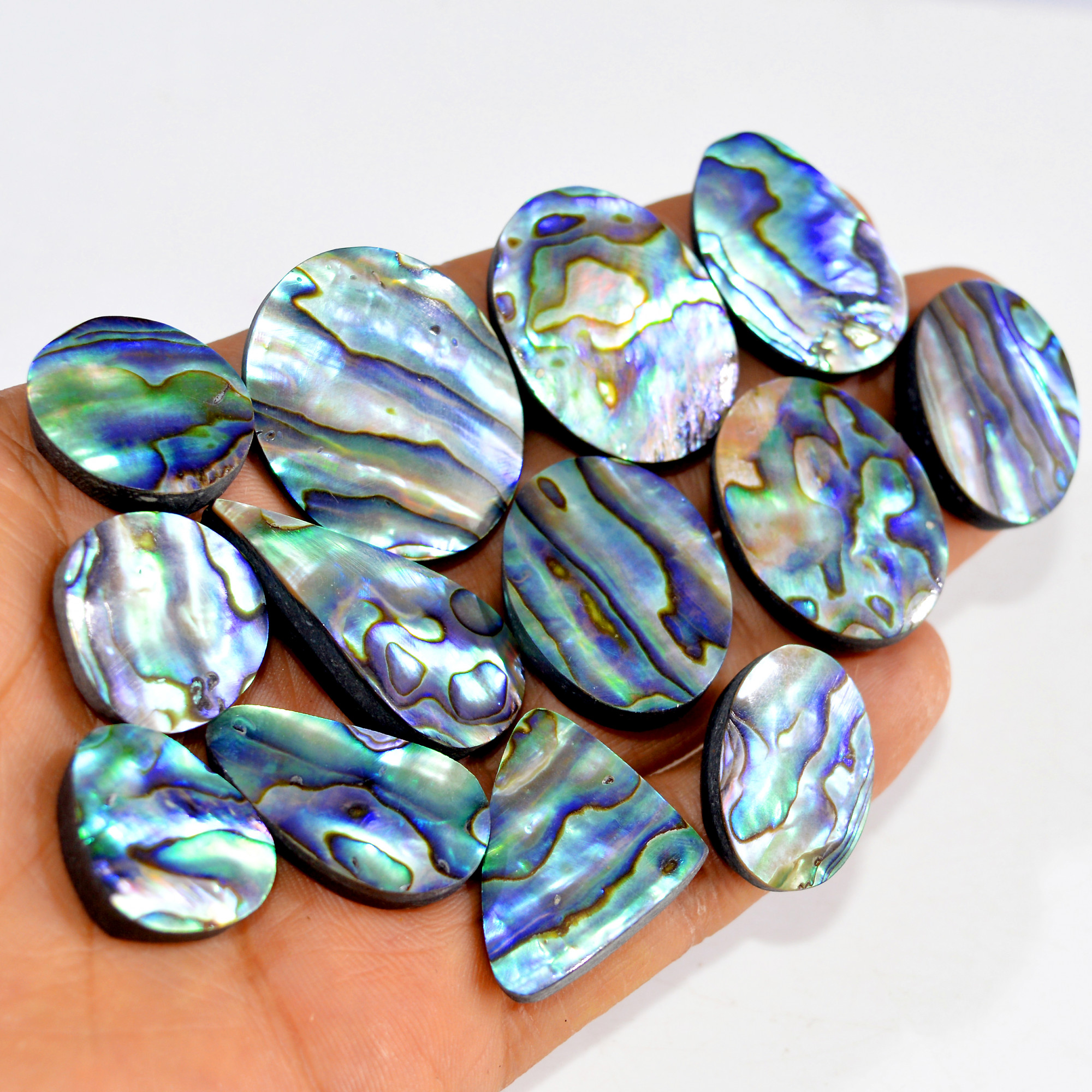 13Pcs 387Cts Natural Rainbow Abalone Shell Cabochon Gemstone Jewelry Making Craft Supply Stones Silver Jewelry Pendants 30x25 20x15mm 15304