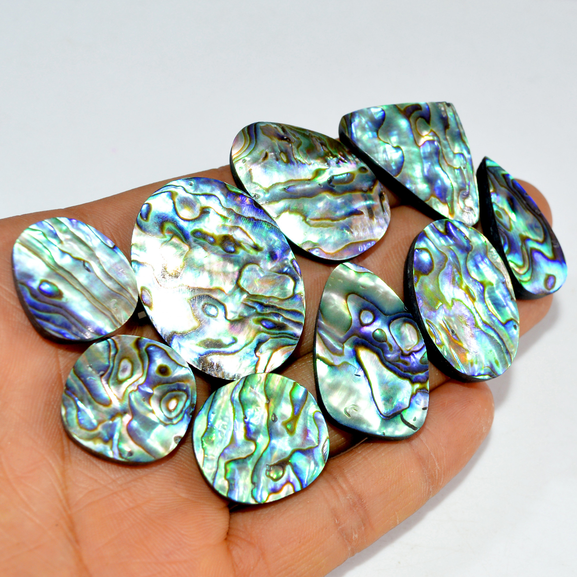 9Pcs 293Cts Natural Rainbow Abalone Shell Cabochon Gemstone Jewelry Making Craft Supply Stones Silver Jewelry Pendants 35x25 20x17mm 15305