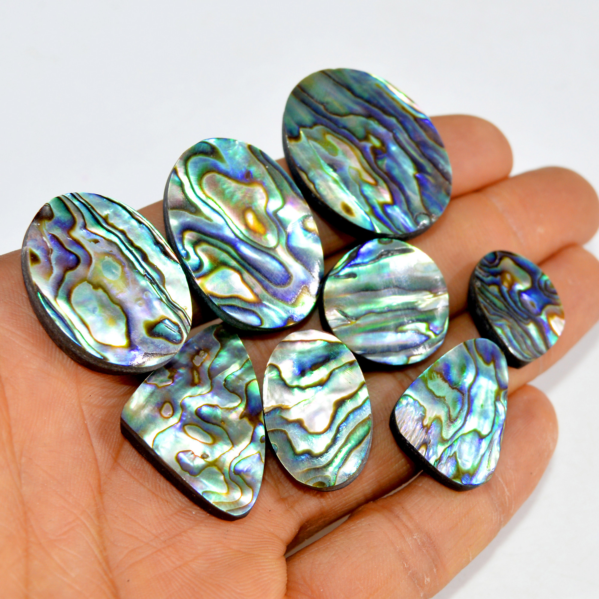 8Pcs 238Cts Natural Rainbow Abalone Shell Cabochon Gemstone Jewelry Making Craft Supply Stones Silver Jewelry Pendants 30x20 17x14mm 15307