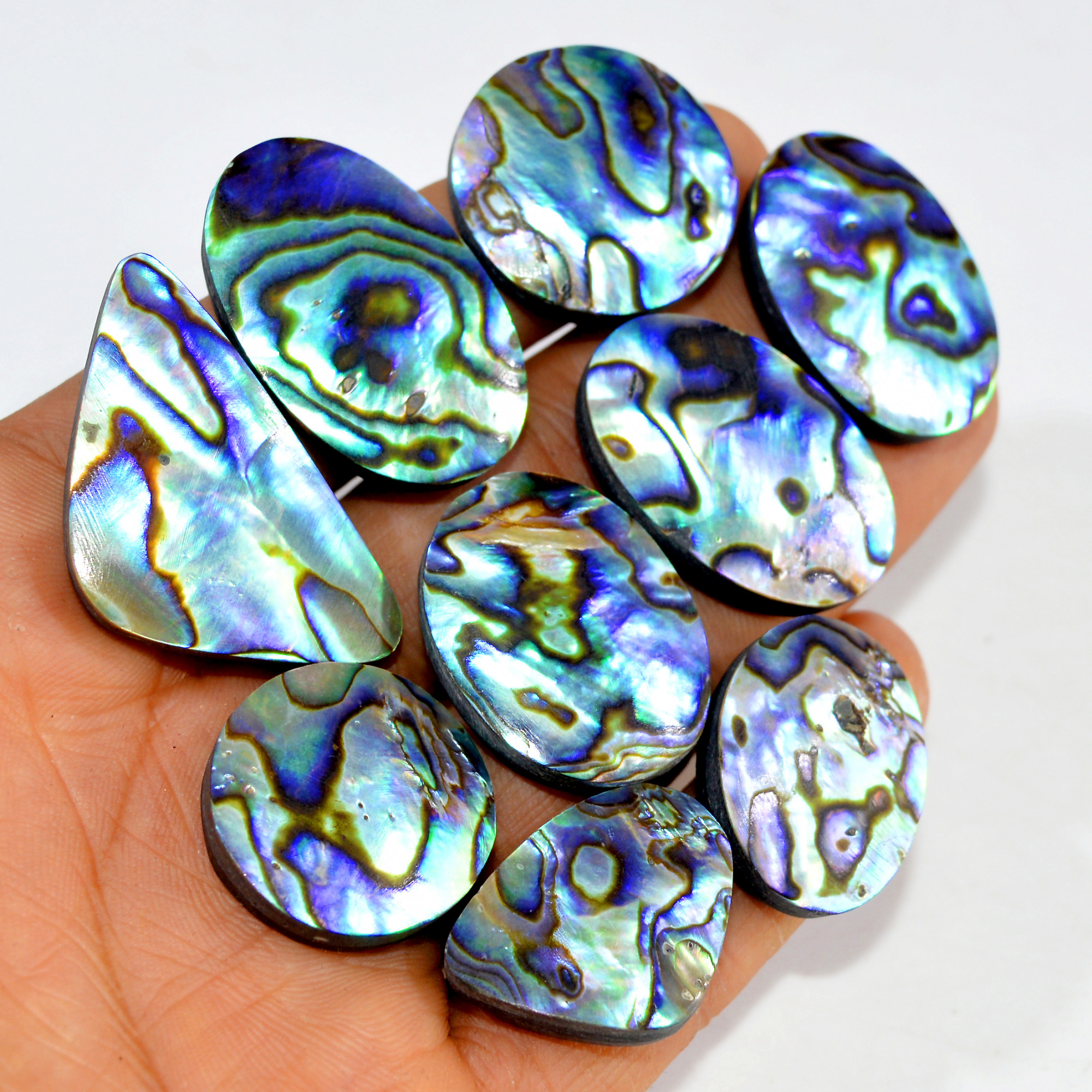 9Pcs 316Cts Natural Rainbow Abalone Shell Cabochon Gemstone Jewelry Making Craft Supply Stones Silver Jewelry Pendants 37x20 24x17mm 15309