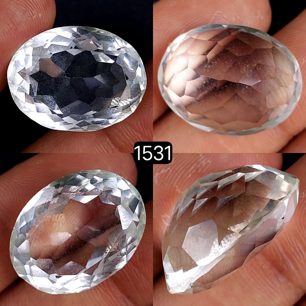 1Pc 33Cts Natural Crystal Quartz Faceted Cabochon Gemstone Oval Shape Crystal 24x18mm#1531