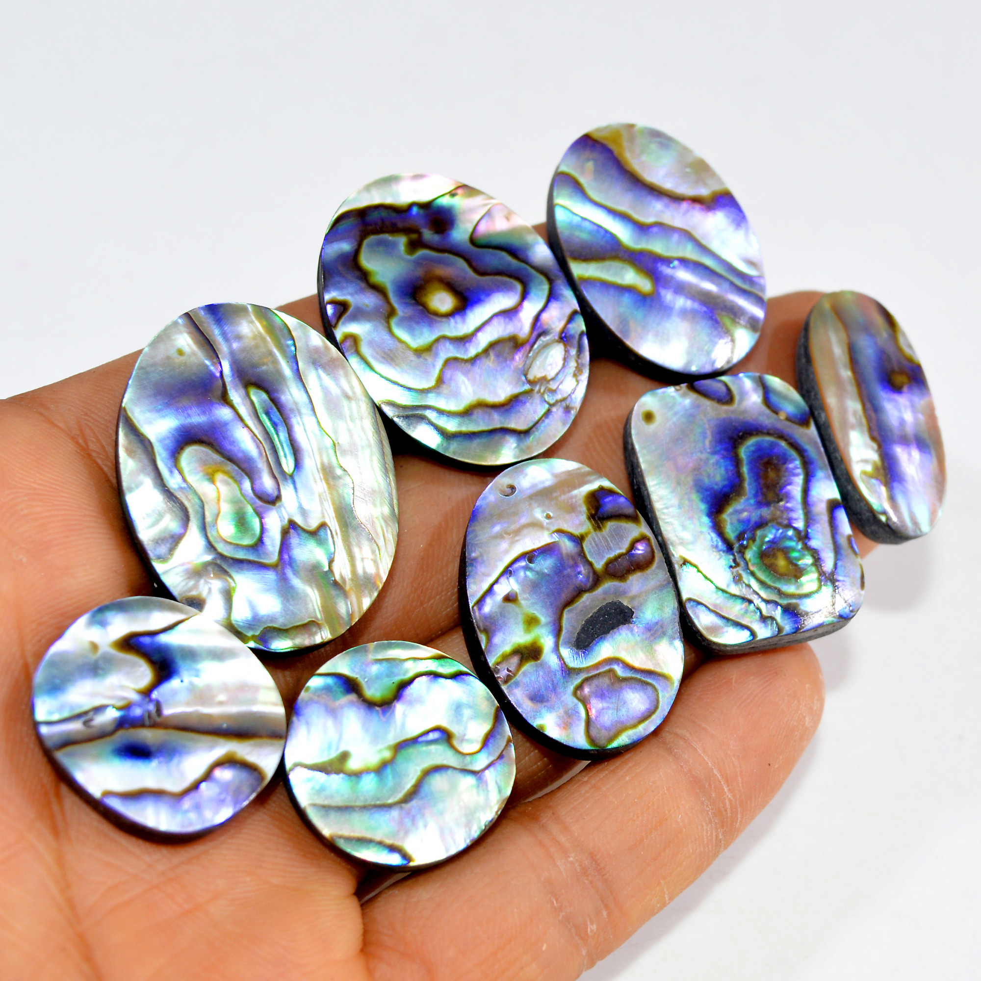 8Pcs 286Cts Natural Rainbow Abalone Shell Cabochon Gemstone Jewelry Making Craft Supply Stones Silver Jewelry Pendants 34x25 20x20mm 15310