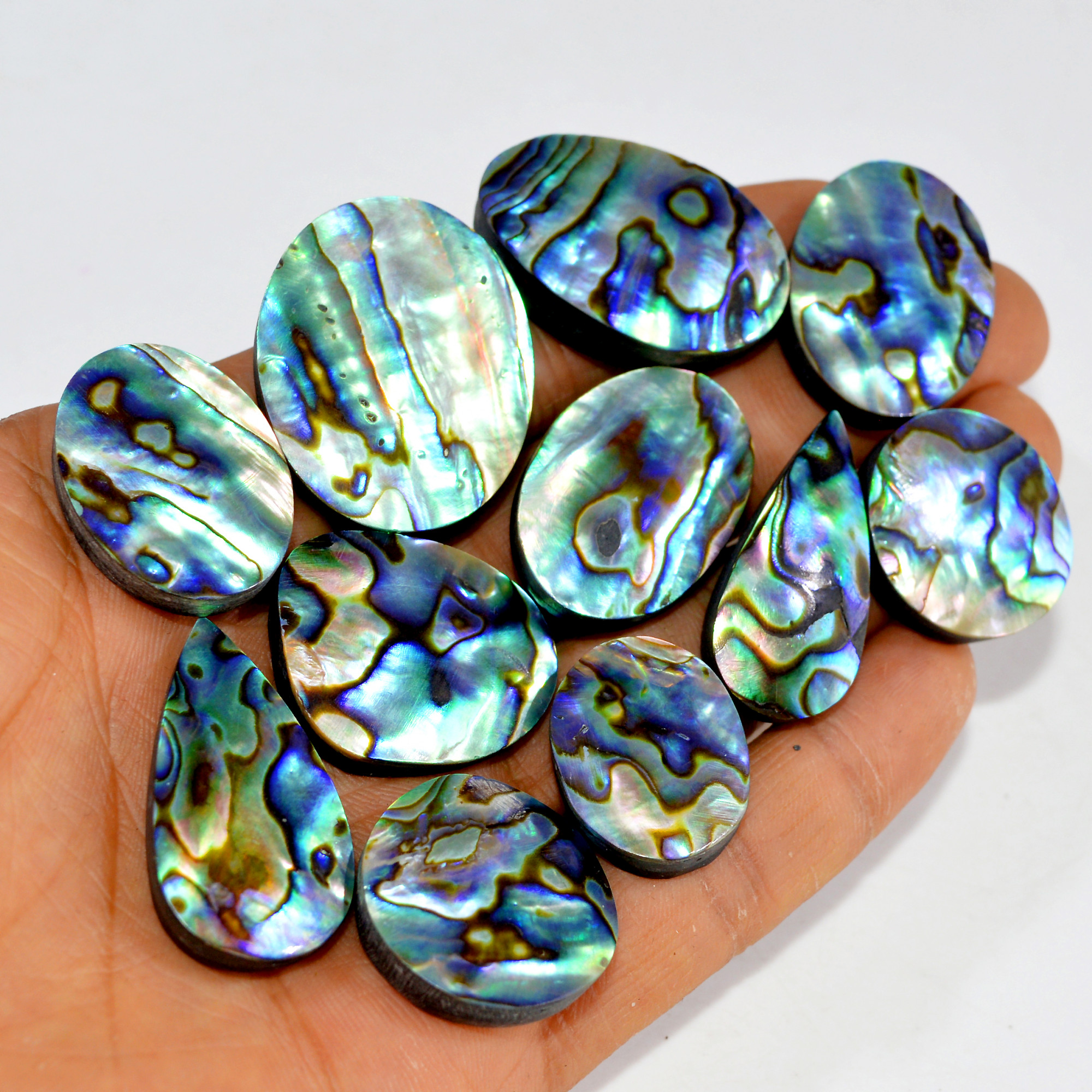 11Pcs 386Cts Natural Rainbow Abalone Shell Cabochon Gemstone Jewelry Making Craft Supply Stones Silver Jewelry Pendants 32x25 23x23mm 15311