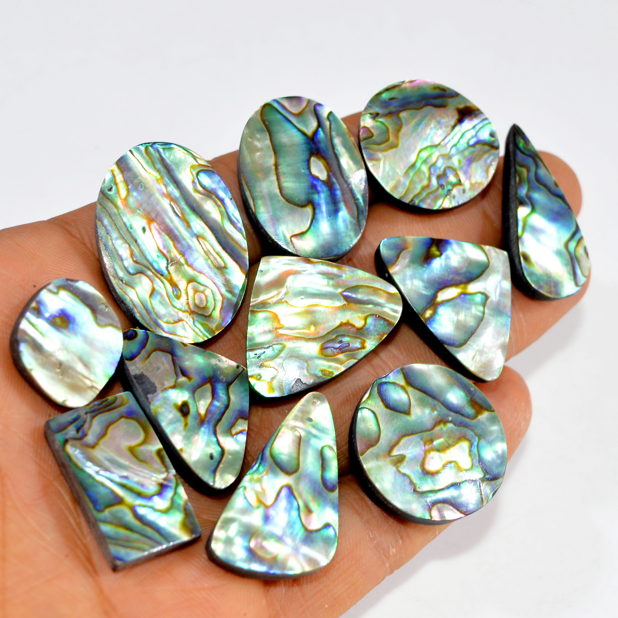 11Pcs 311Cts Natural Rainbow Abalone Shell Cabochon Gemstone Jewelry Making Craft Supply Stones Silver Jewelry Pendants 30x21 17x14mm 15314