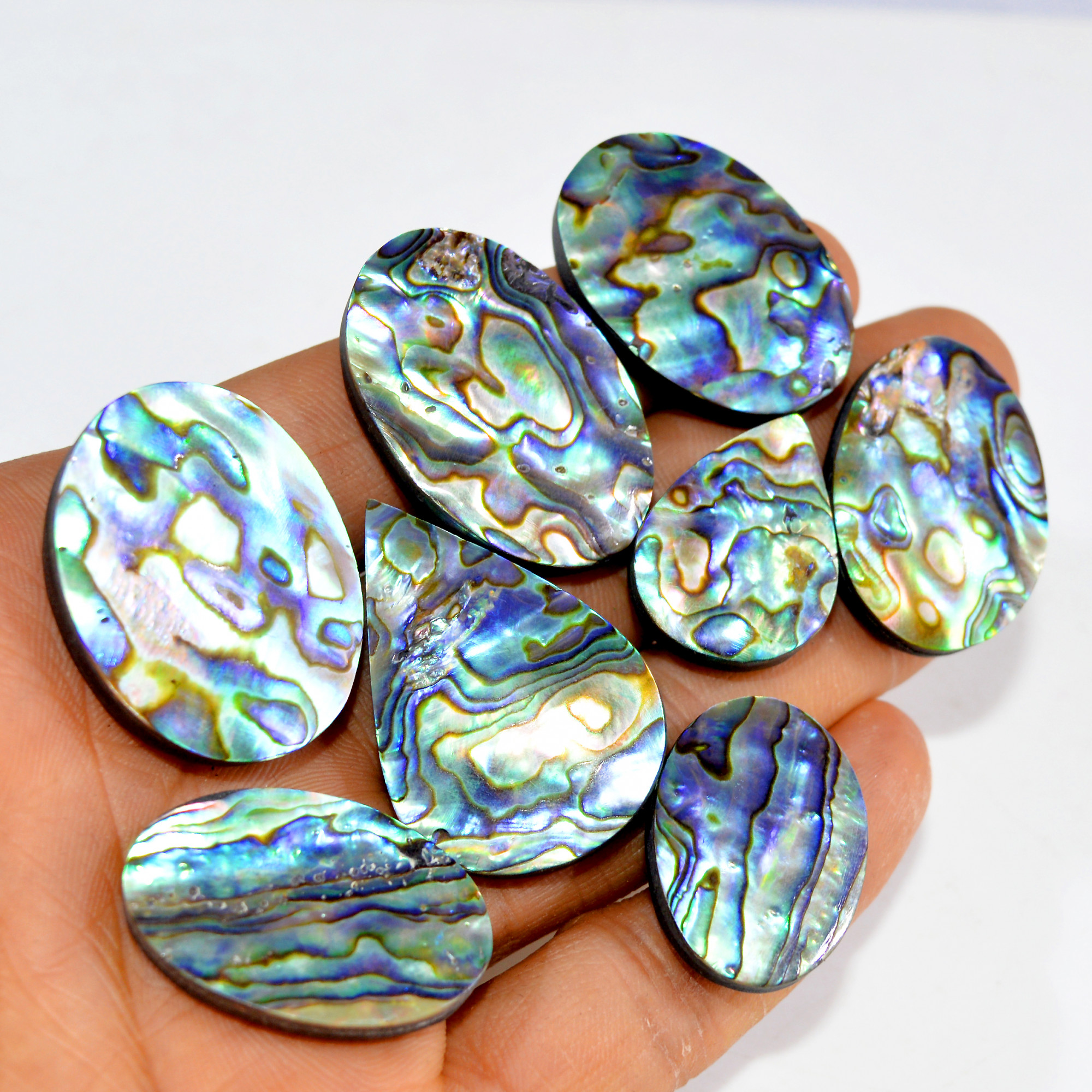 8Pcs 319Cts Natural Rainbow Abalone Shell Cabochon Gemstone Jewelry Making Craft Supply Stones Silver Jewelry Pendants 35x24 23x17mm 15315