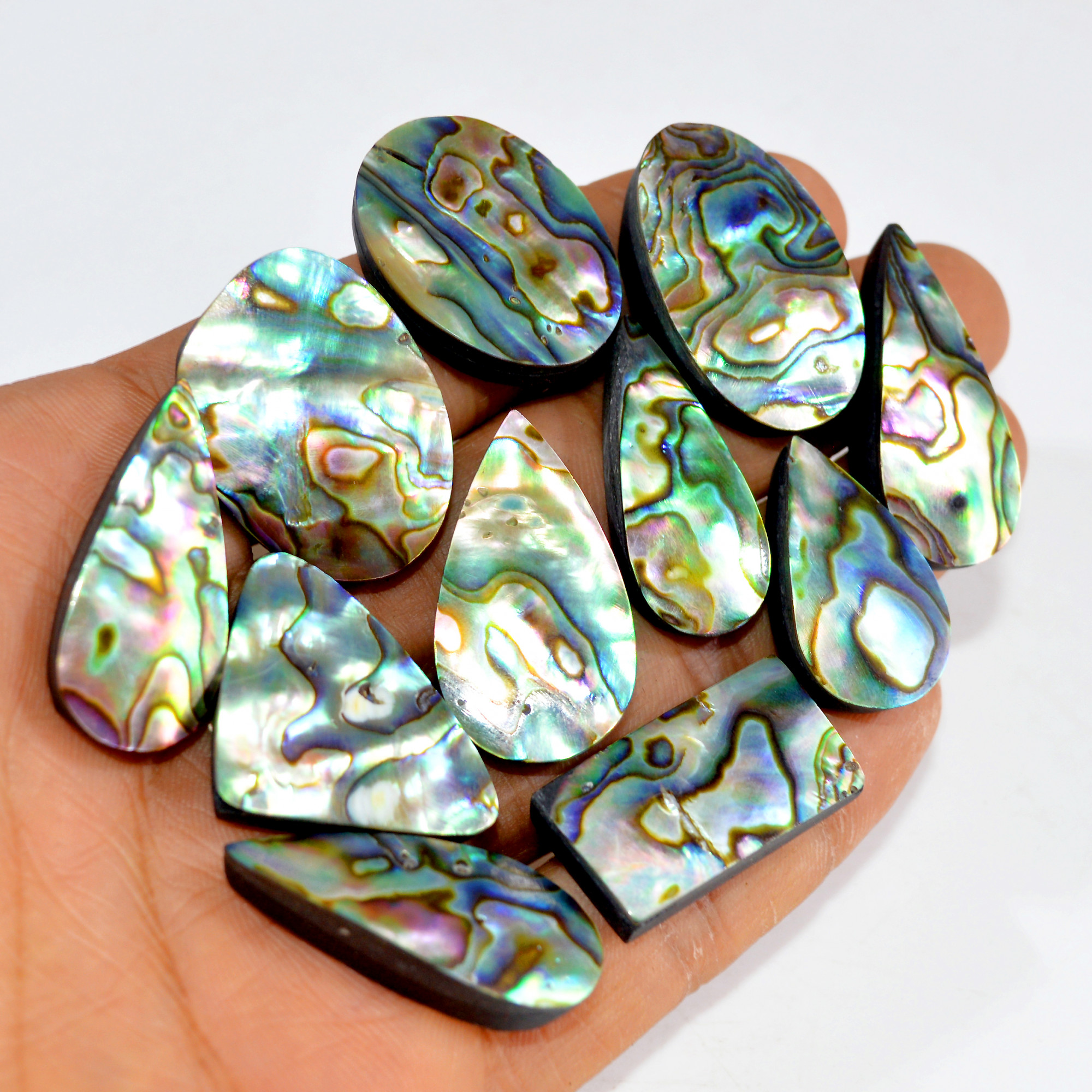 11Pcs 323Cts Natural Rainbow Abalone Shell Cabochon Gemstone Jewelry Making Craft Supply Stones Silver Jewelry Pendants 30x19 25x14mm 15317