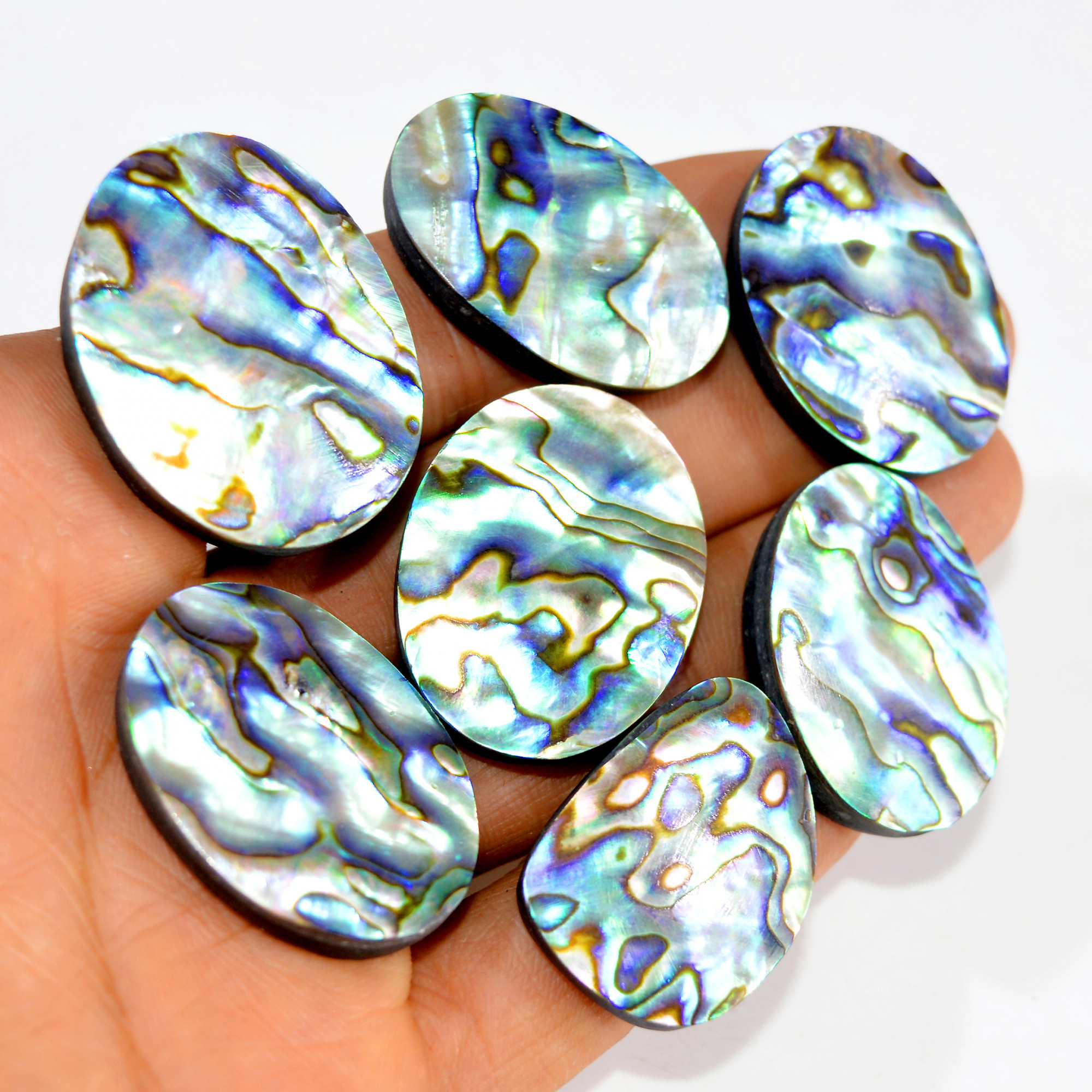 7Pcs 369Cts Natural Rainbow Abalone Shell Cabochon Gemstone Jewelry Making Craft Supply Stones Silver Jewelry Pendants 35x27 30x20mm 15318