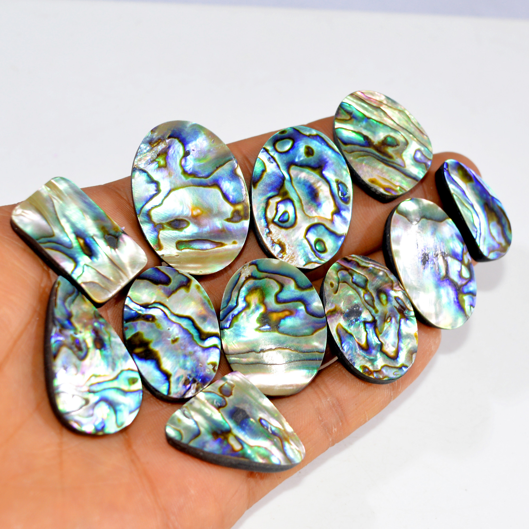 11Pcs 376Cts Natural Rainbow Abalone Shell Cabochon Gemstone Jewelry Making Craft Supply Stones Silver Jewelry Pendants 34x24 25x12mm 15319