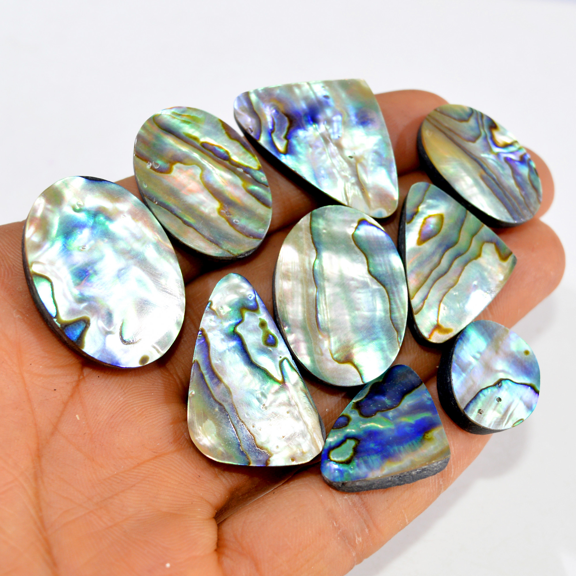 9Pcs 269Cts Natural Rainbow Abalone Shell Cabochon Gemstone Jewelry Making Craft Supply Stones Silver Jewelry Pendants 30x21 24x16mm 15320
