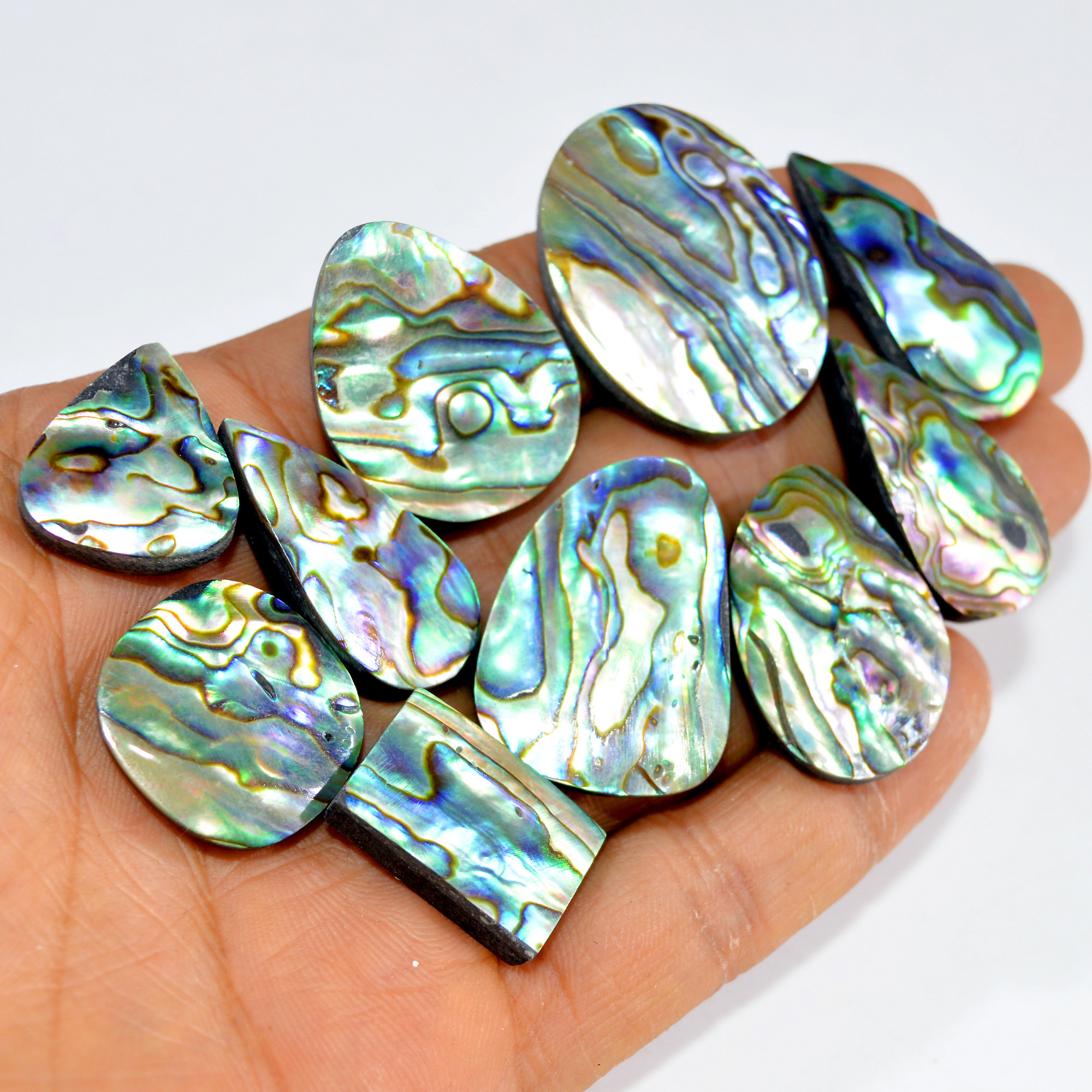 10Pcs 289Cts Natural Rainbow Abalone Shell Cabochon Gemstone Jewelry Making Craft Supply Stones Silver Jewelry Pendants 33x25 20x13mm 15322