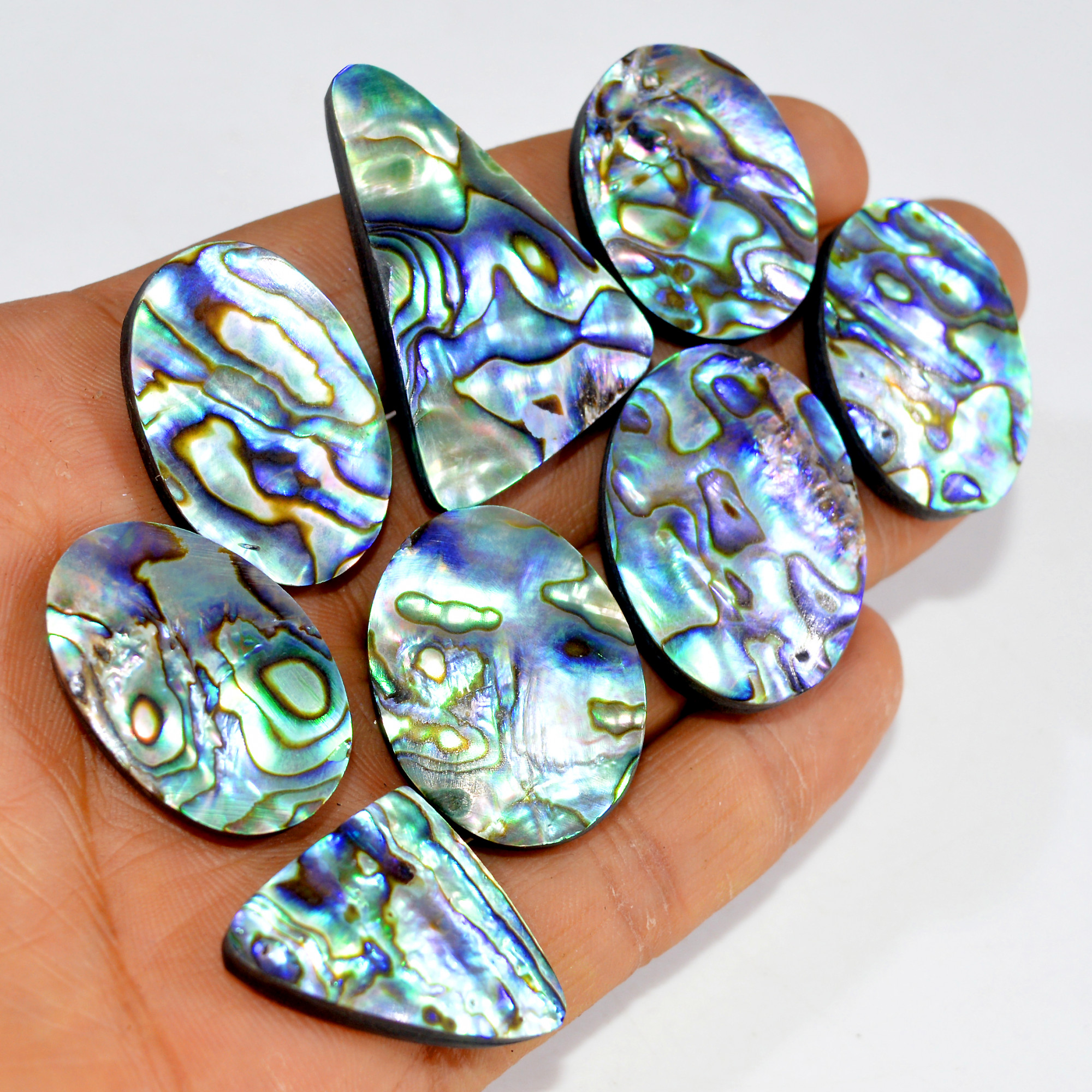8Pcs 292Cts Natural Abalone Shell Cabochon Gemstone Wholesale Lot Semi Precious Stone Necklace Jewelry Gift For Her 40x21 27x19mm 15324