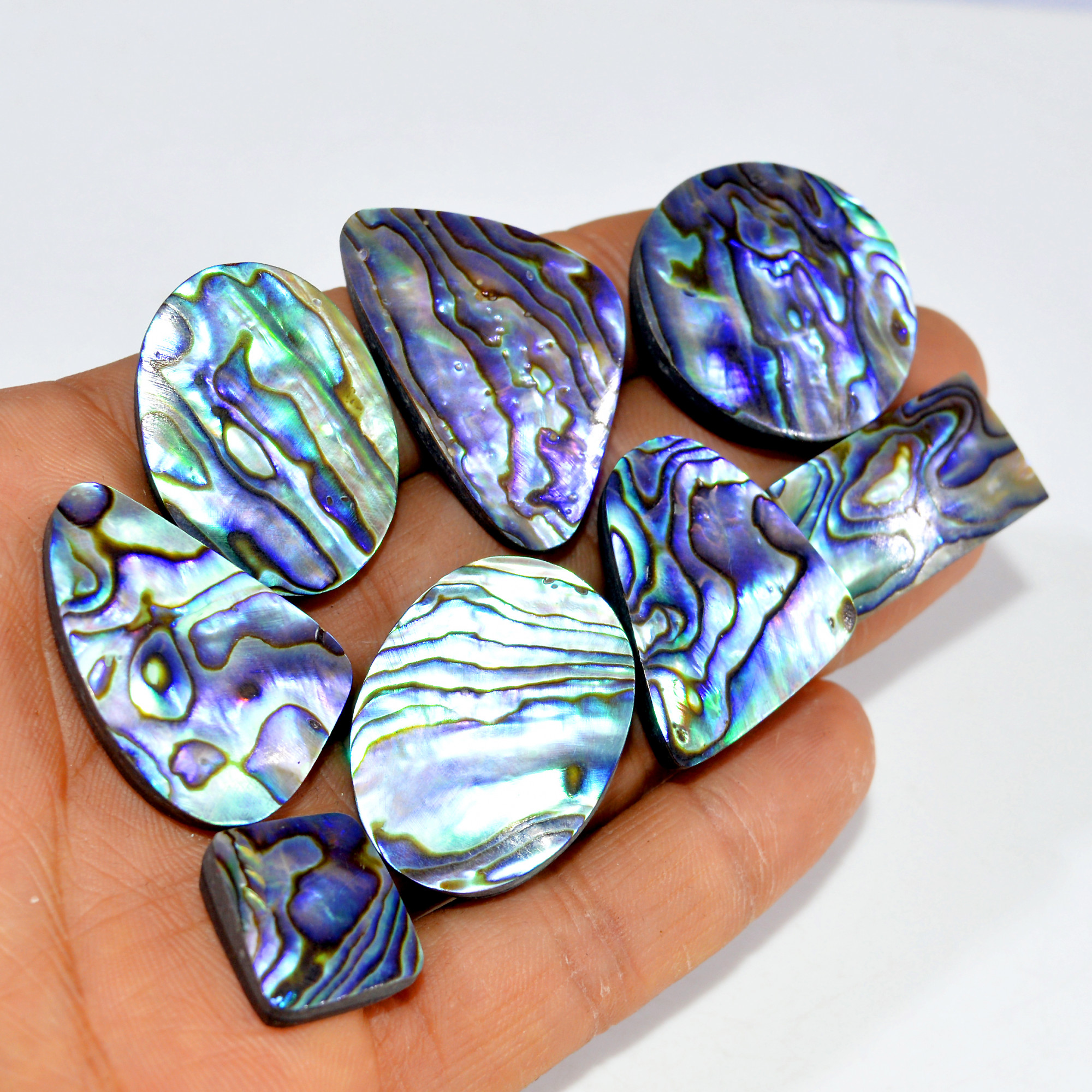 8Pcs 294Cts Natural Abalone Shell Cabochon Gemstone Wholesale Lot Semi Precious Stone Necklace Jewelry Gift For Her 35x21 15x13mm 15325