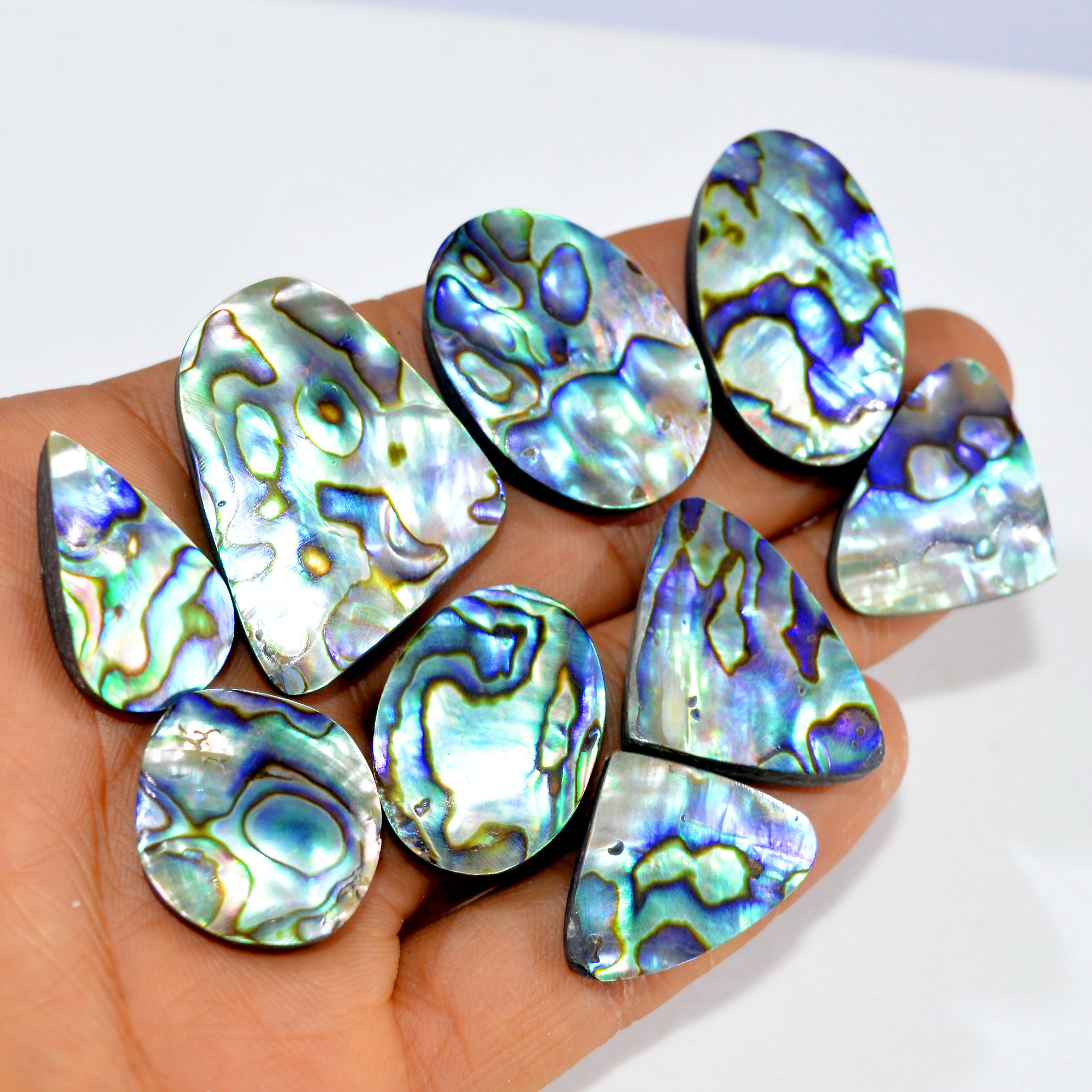 9Pcs 305Cts Natural Abalone Shell Cabochon Gemstone Wholesale Lot Semi Precious Stone Necklace Jewelry Gift For Her 31x24 24x14mm 15326