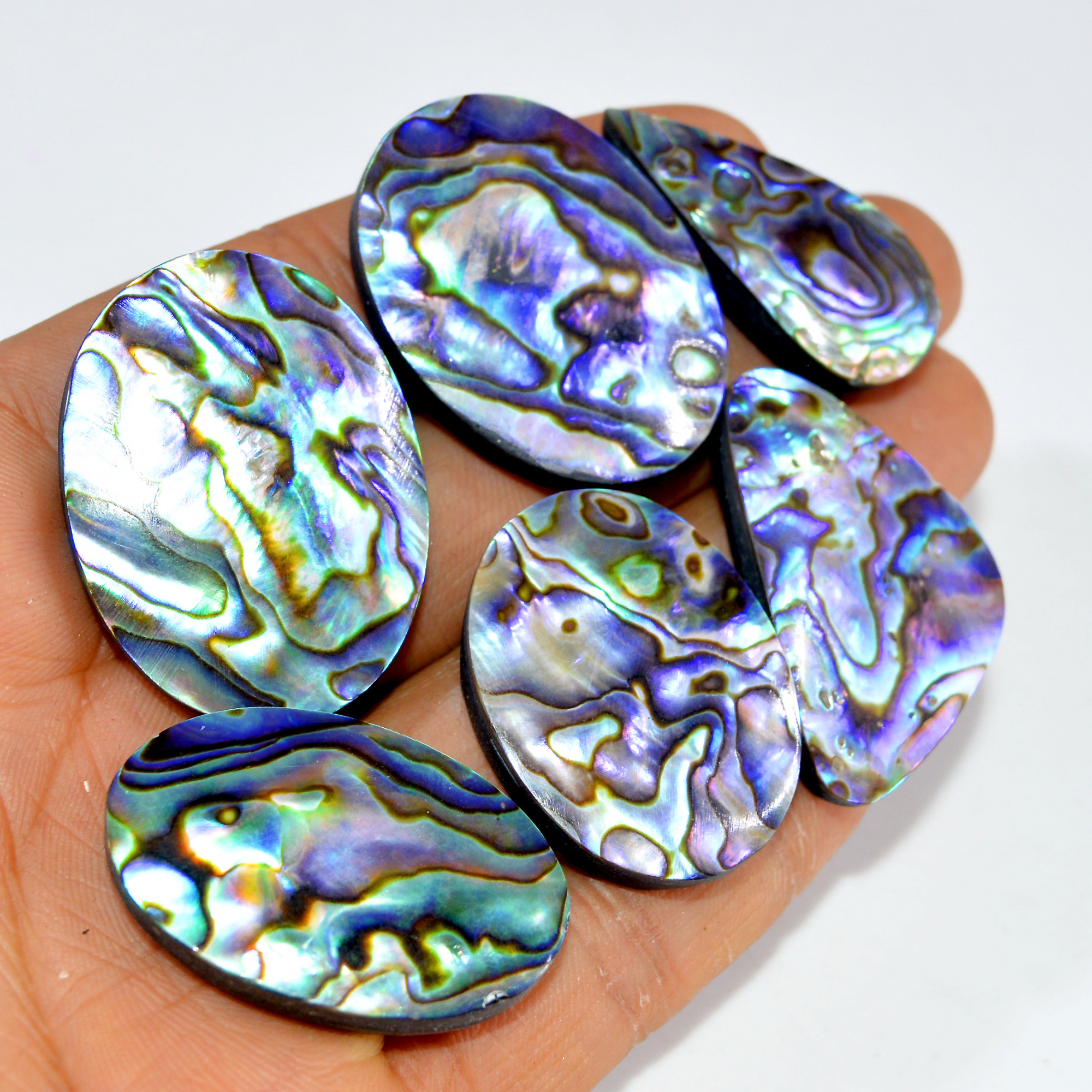 6Pcs 303Cts Natural Abalone Shell Cabochon Gemstone Wholesale Lot Semi Precious Stone Necklace Jewelry Gift For Her 37x27 34x15mm 15327