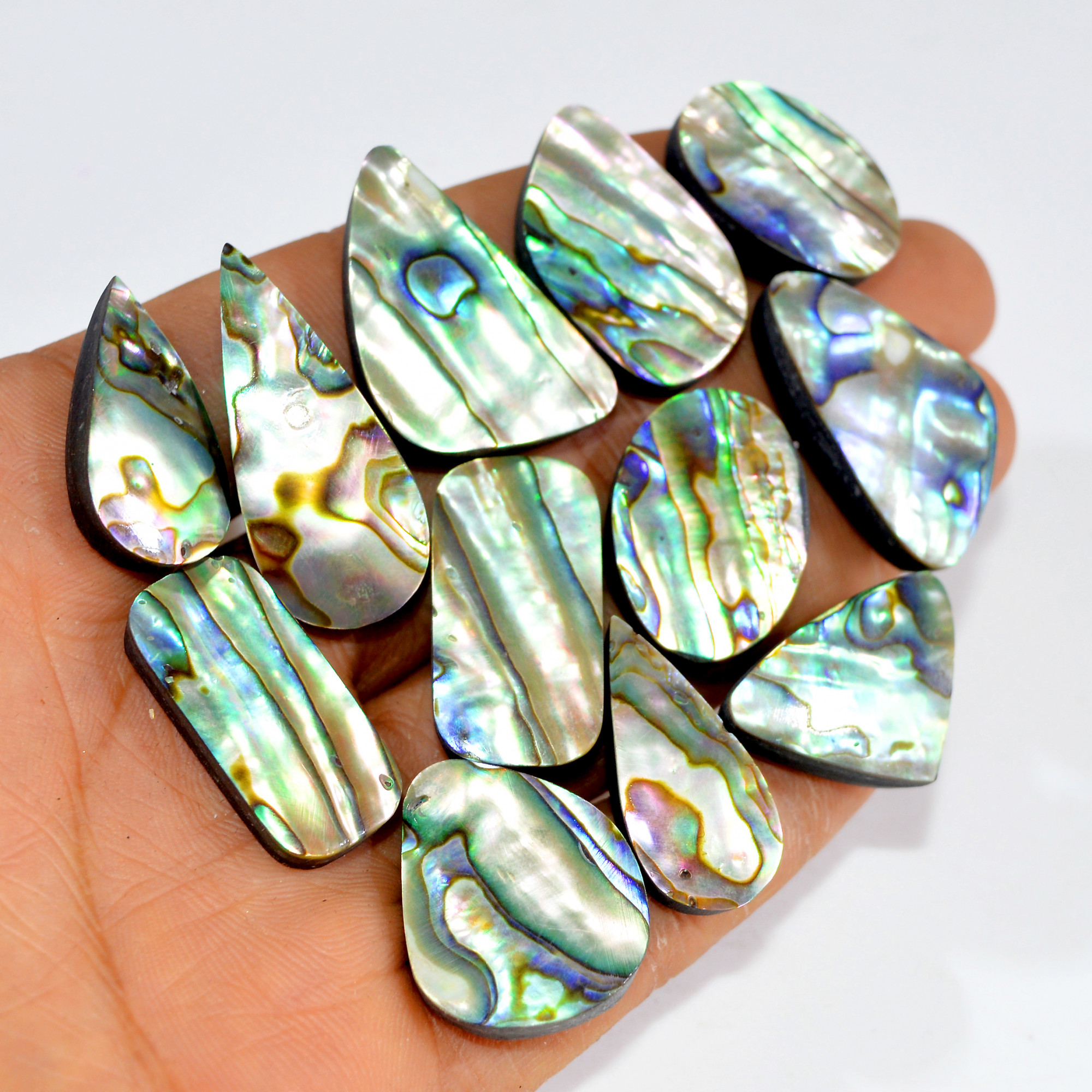 12Pcs 283Cts Natural Abalone Shell Cabochon Gemstone Wholesale Lot Semi Precious Stone Necklace Jewelry Gift For Her 30x17 25x11mm 15328