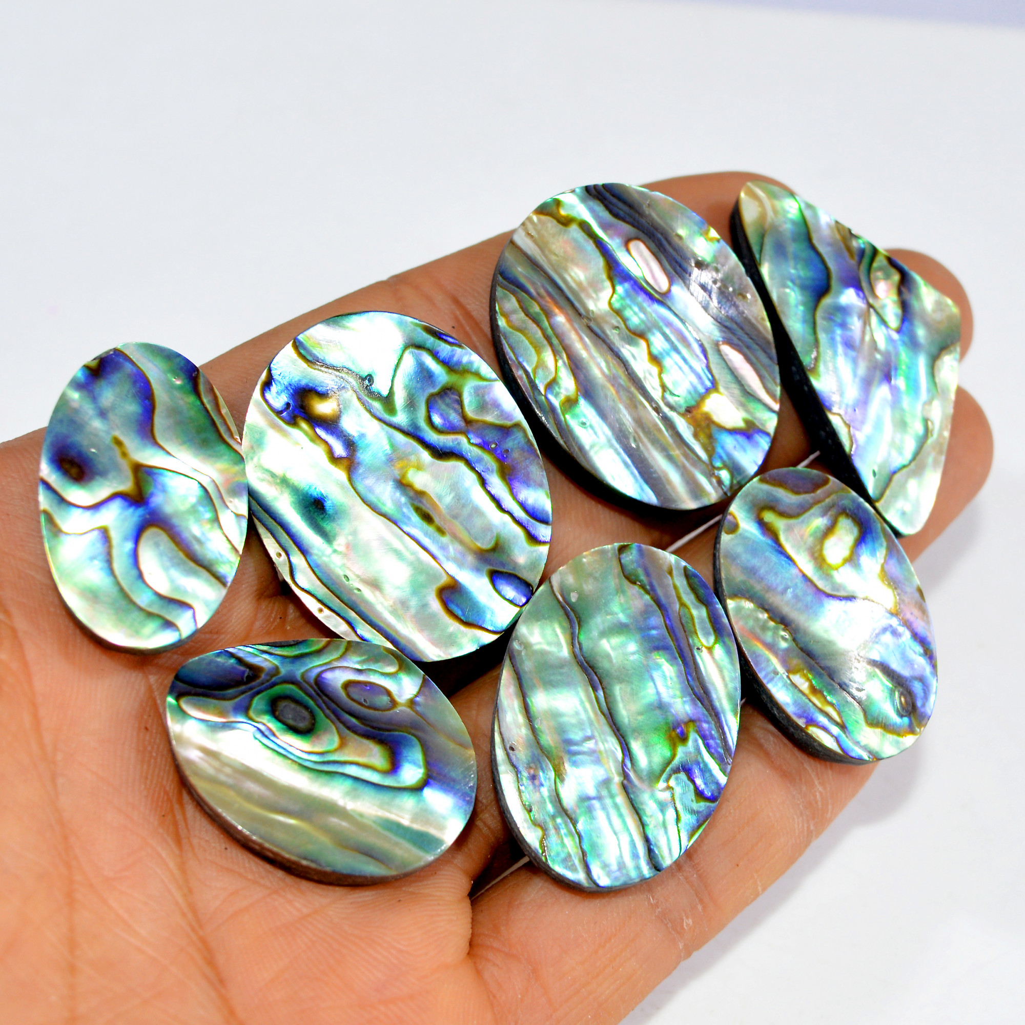 7Pcs 302Cts Natural Abalone Shell Cabochon Gemstone Wholesale Lot Semi Precious Stone Necklace Jewelry Gift For Her 40x20 30x21mm 15329