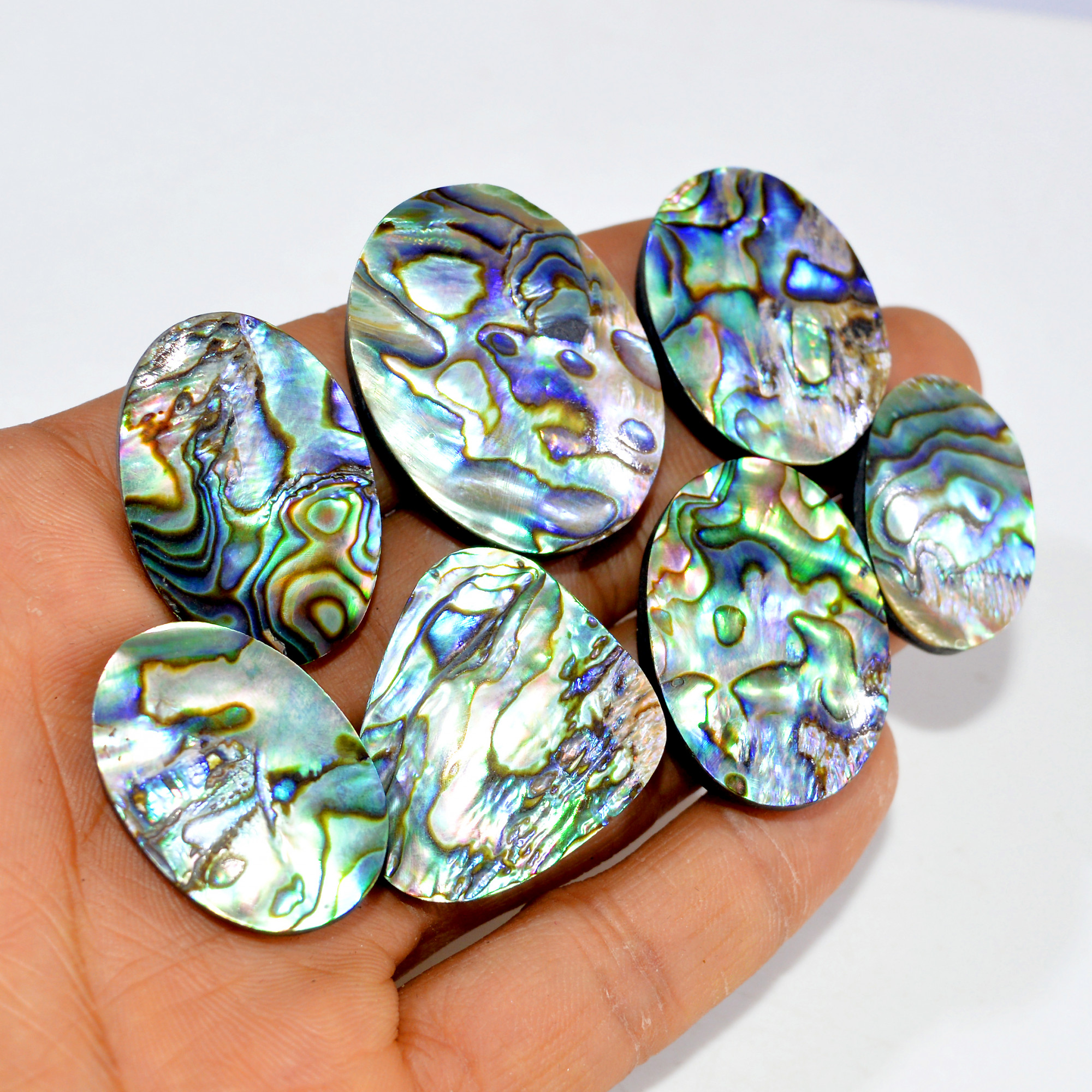 7Pcs 303Cts Natural Abalone Shell Cabochon Gemstone Wholesale Lot Semi Precious Stone Necklace Jewelry Gift For Her 35x25 25x16mm 15330