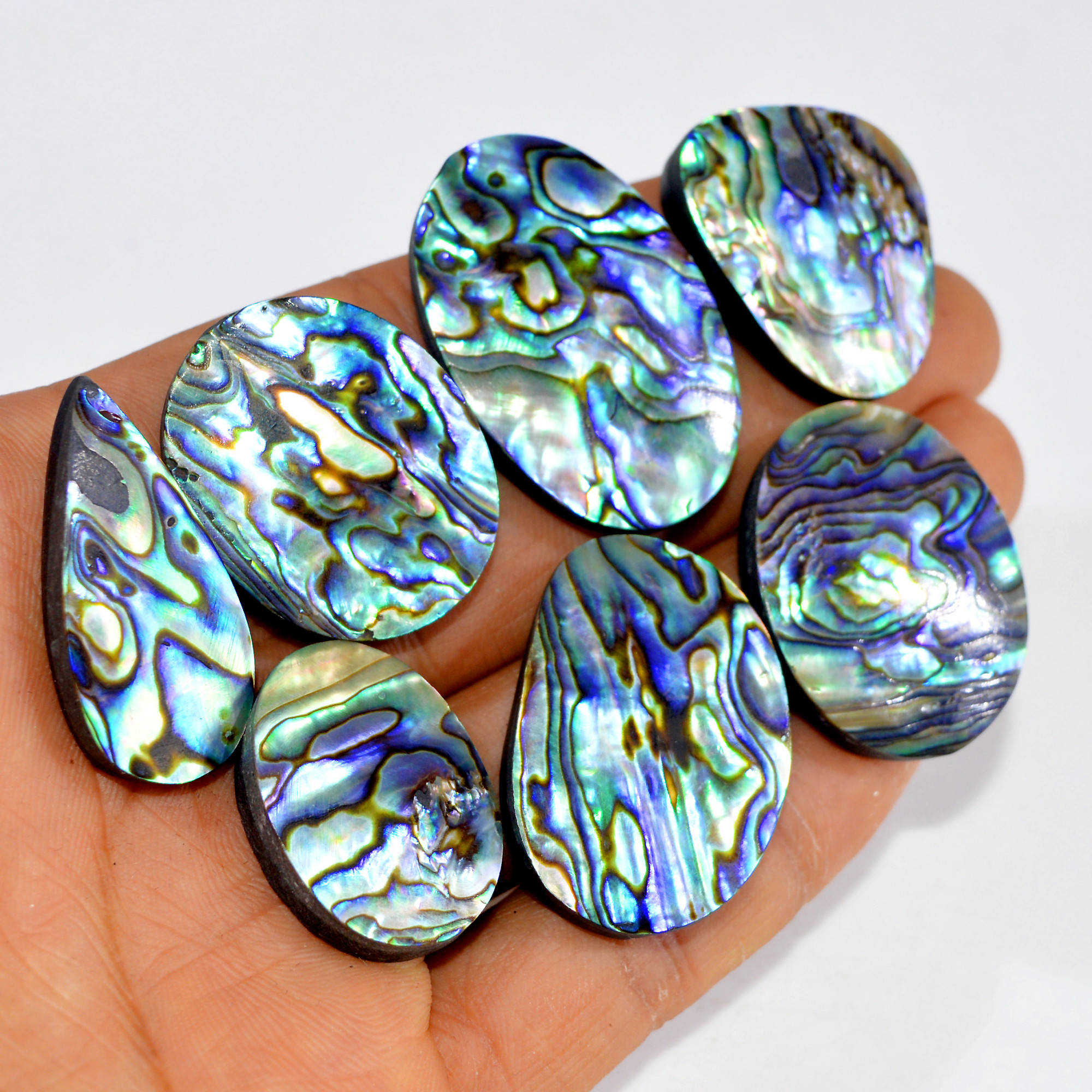 7Pcs 324Cts Natural Abalone Shell Cabochon Gemstone Wholesale Lot Semi Precious Stone Necklace Jewelry Gift For Her 36x24 26x18mm 15331