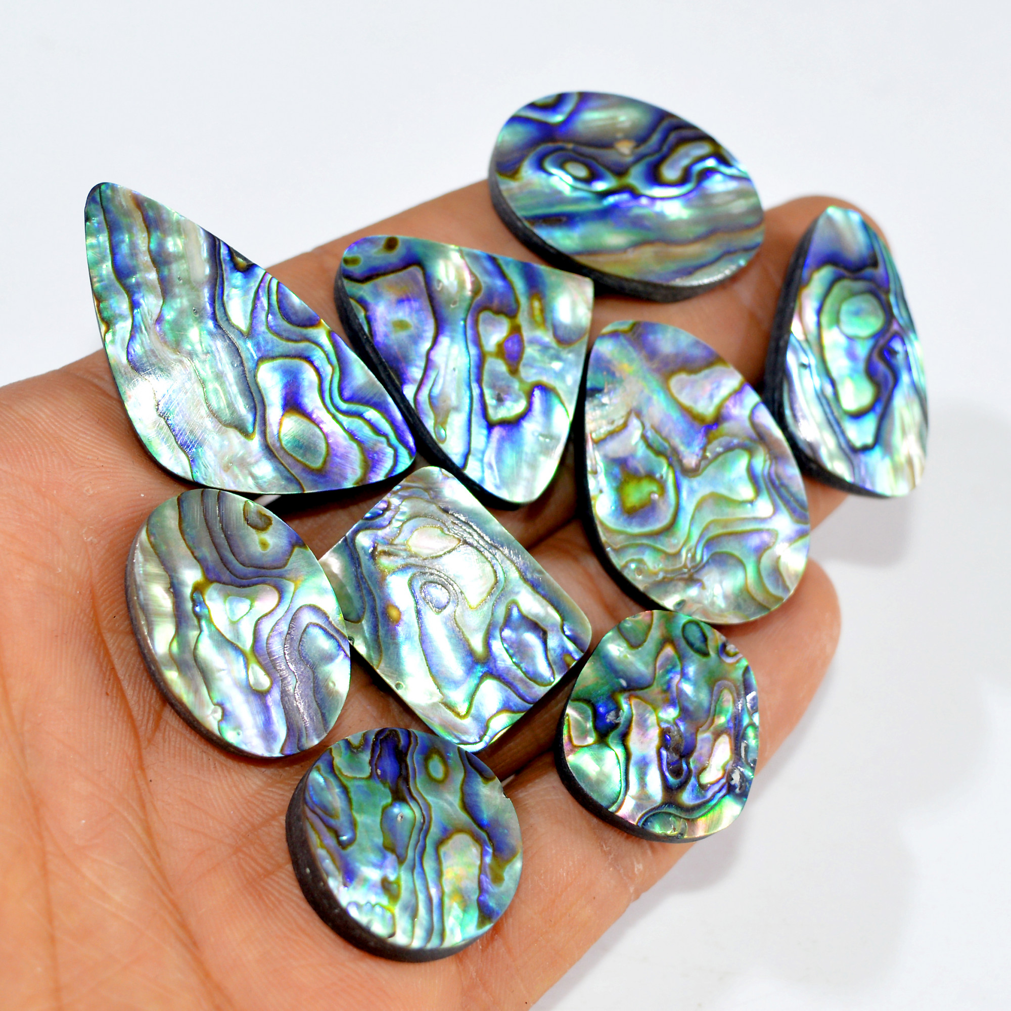 9Pcs 296Cts Natural Abalone Shell Cabochon Gemstone Wholesale Lot Semi Precious Stone Necklace Jewelry Gift For Her 40x19 20x20mm 15332