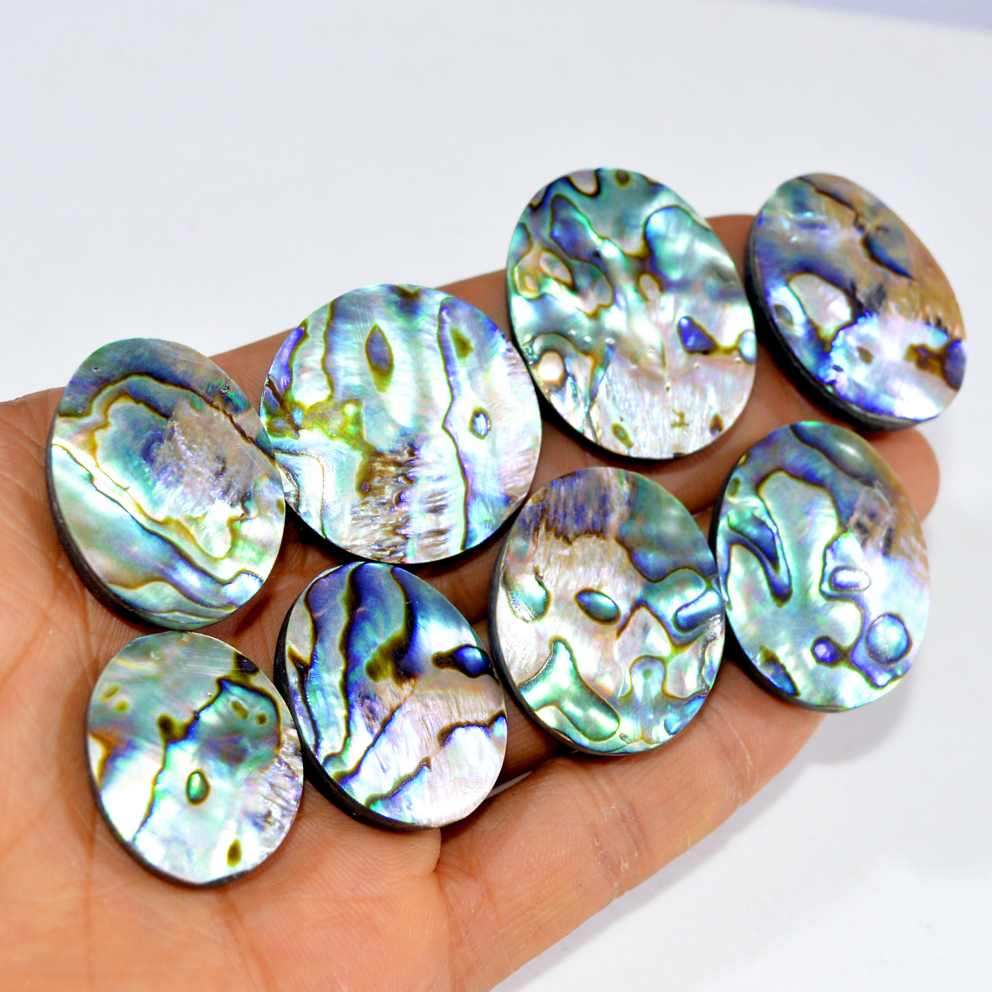 8Pcs 434Cts Natural Abalone Shell Cabochon Gemstone Wholesale Lot Semi Precious Stone Necklace Jewelry Gift For Her 35x27 25x20mm 15333