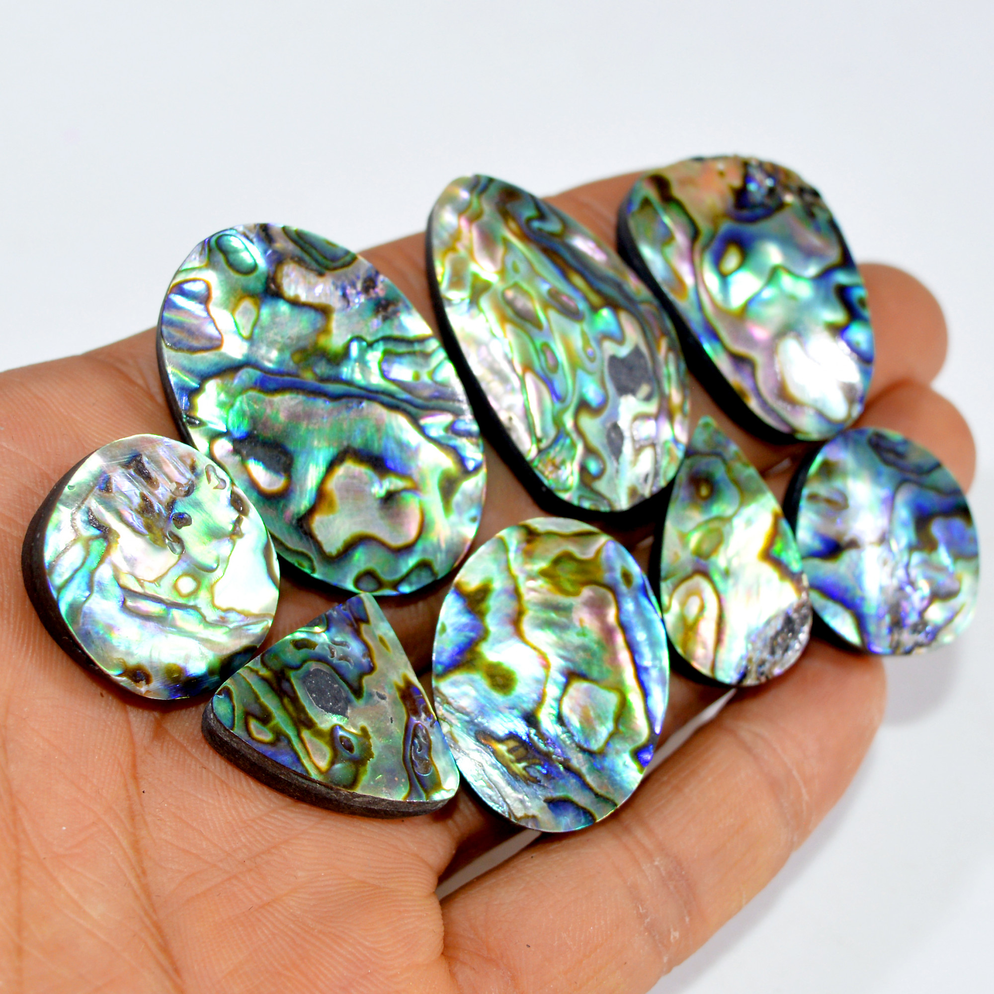 8Pcs 259Cts Natural Abalone Shell Cabochon Gemstone Wholesale Lot Semi Precious Stone Necklace Jewelry Gift For Her 35x24 25x14mm 15334