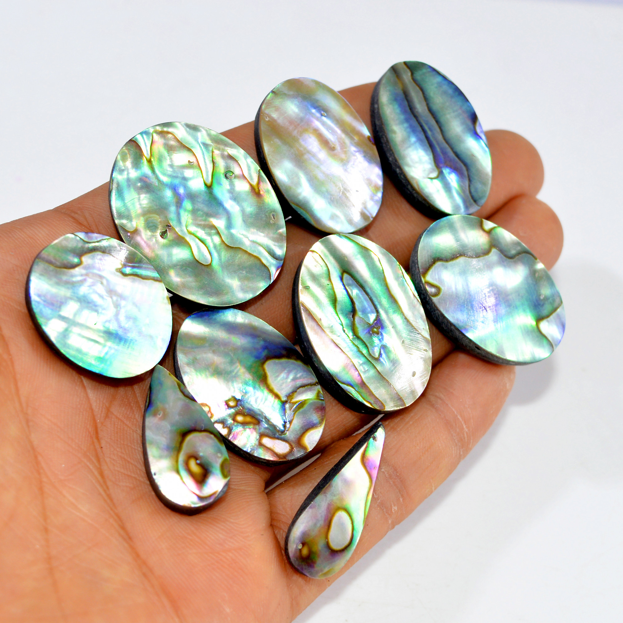 9Pcs 287Cts Natural Abalone Shell Cabochon Gemstone Wholesale Lot Semi Precious Stone Necklace Jewelry Gift For Her 32x25 24x10mm 15335