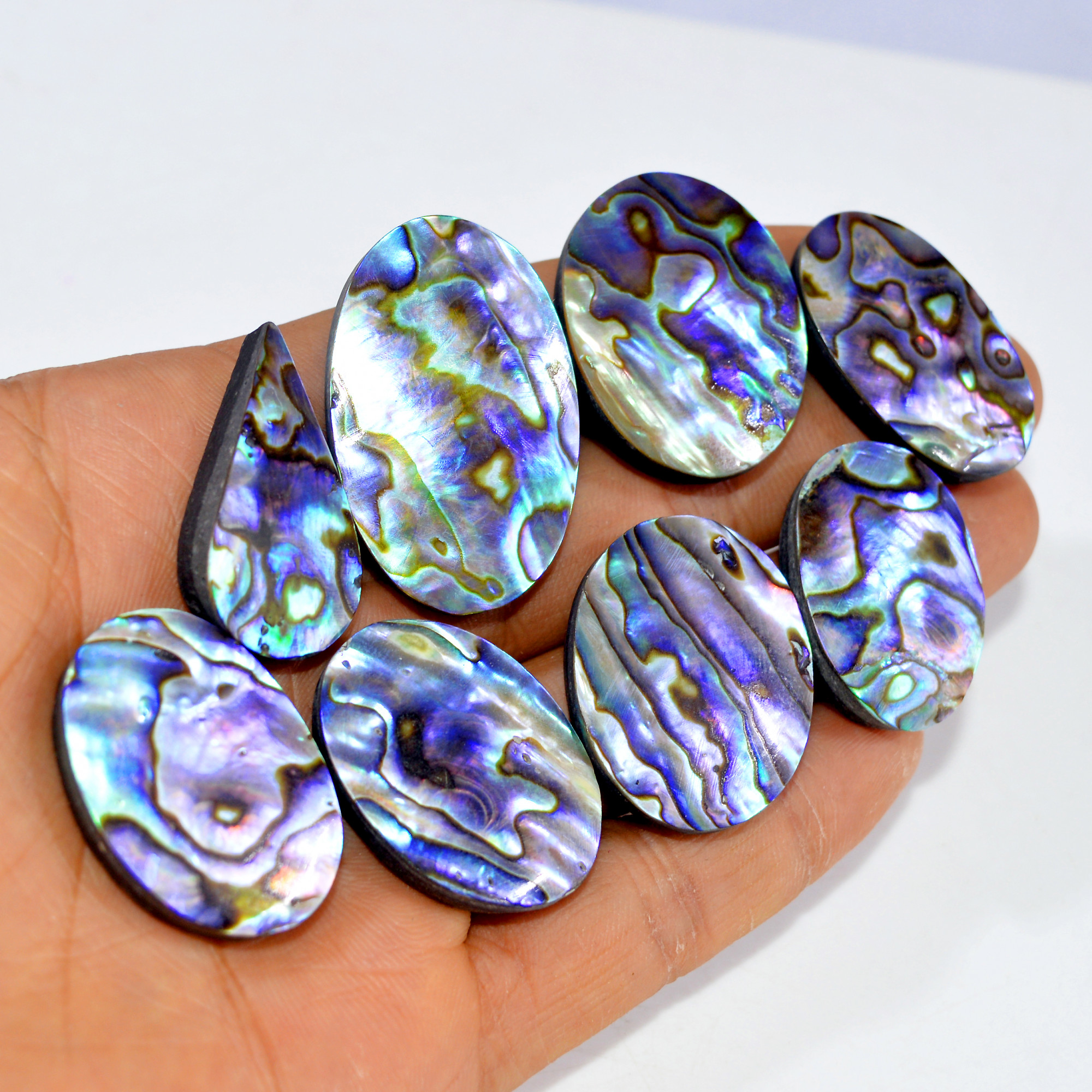 8Pcs 350Cts Natural Abalone Shell Cabochon Gemstone Wholesale Lot Semi Precious Stone Necklace Jewelry Gift For Her 37x24 30x16mm 15336