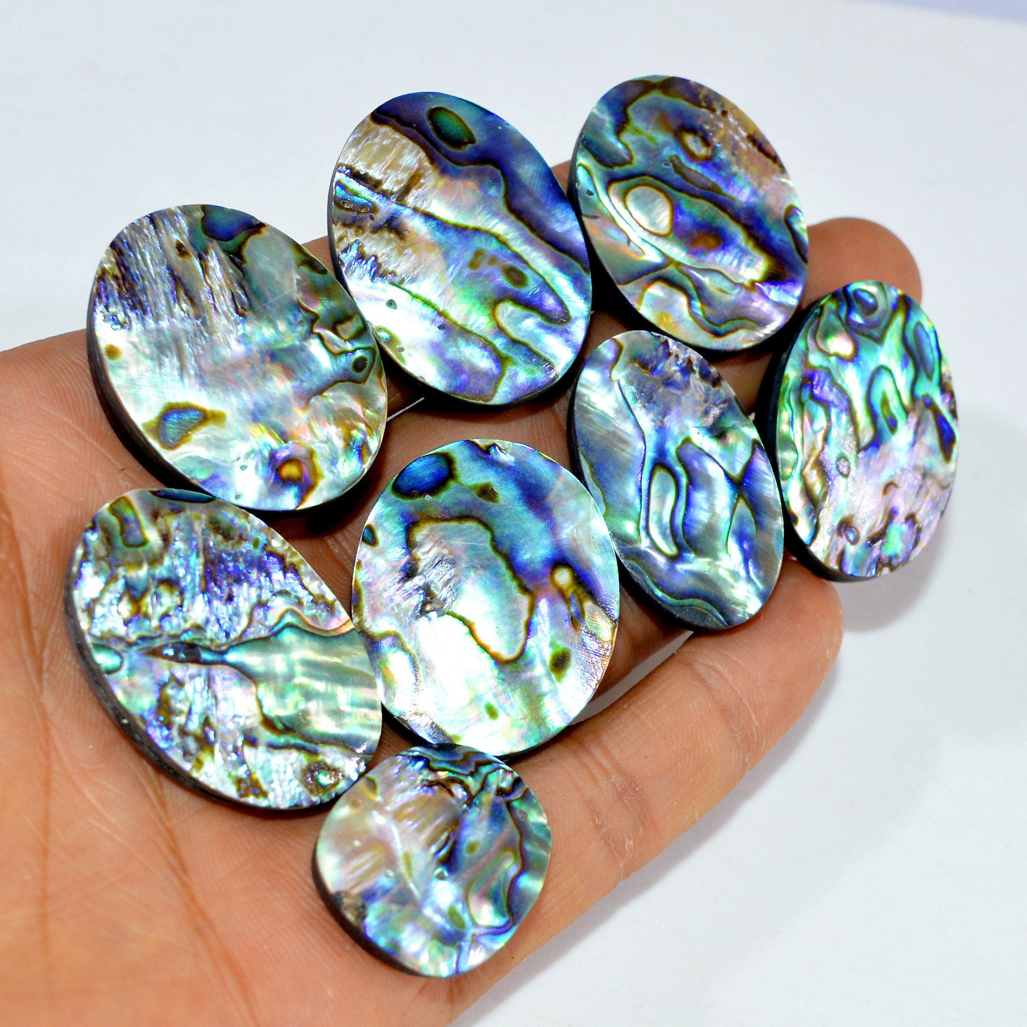 8Pcs 412Cts Natural Abalone Shell Cabochon Gemstone Wholesale Lot Semi Precious Stone Necklace Jewelry Gift For Her 35x25 22x19mm 15337