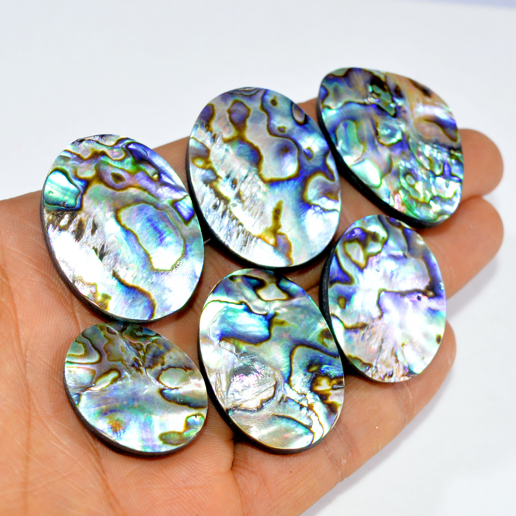 6Pcs 352Cts Natural Abalone Shell Cabochon Gemstone Wholesale Lot Semi Precious Stone Necklace Jewelry Gift For Her 37x28 25x20mm 15338