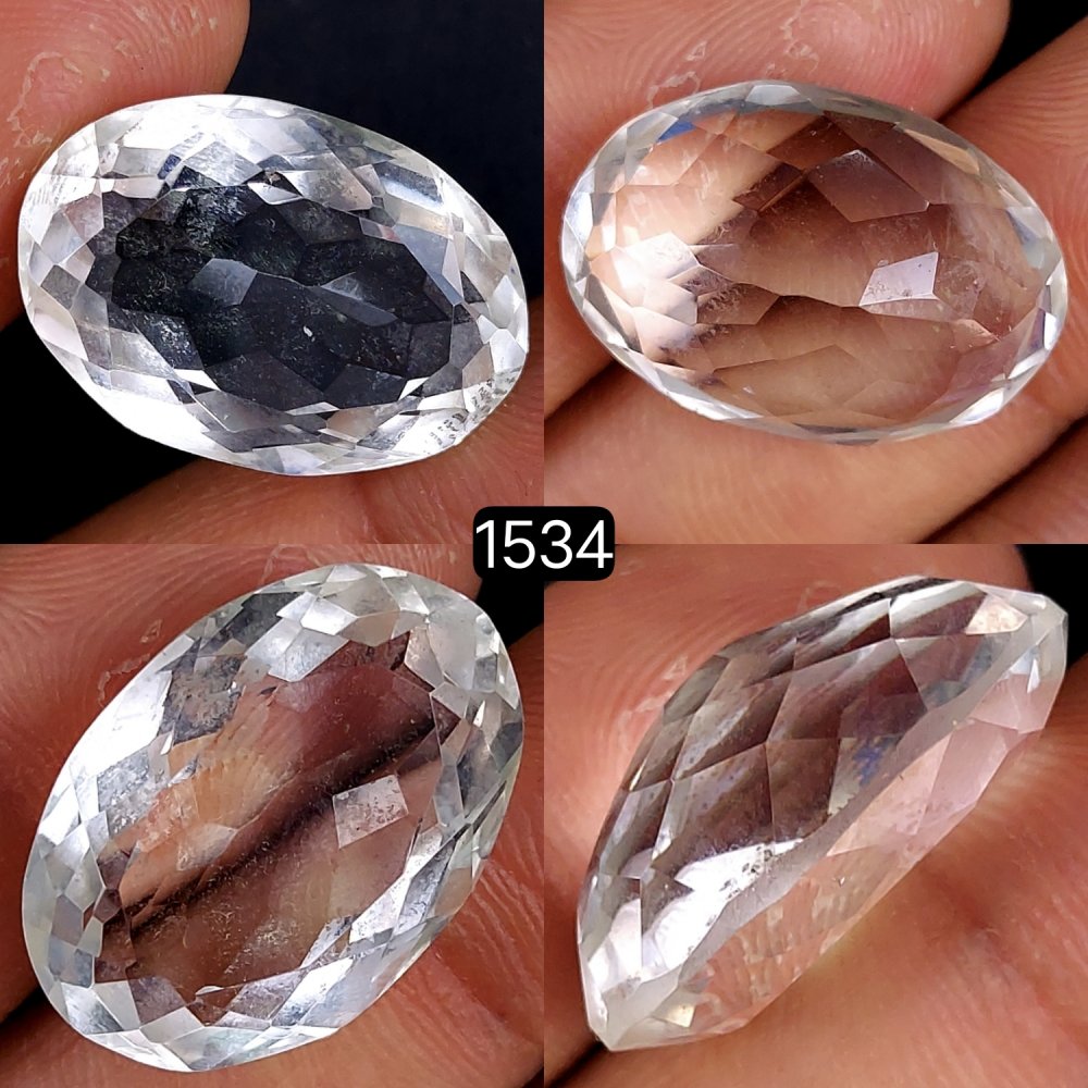 1Pc 28Cts Natural Crystal Quartz Faceted Cabochon Gemstone Oval Shape Crystal 24x18mm#1534