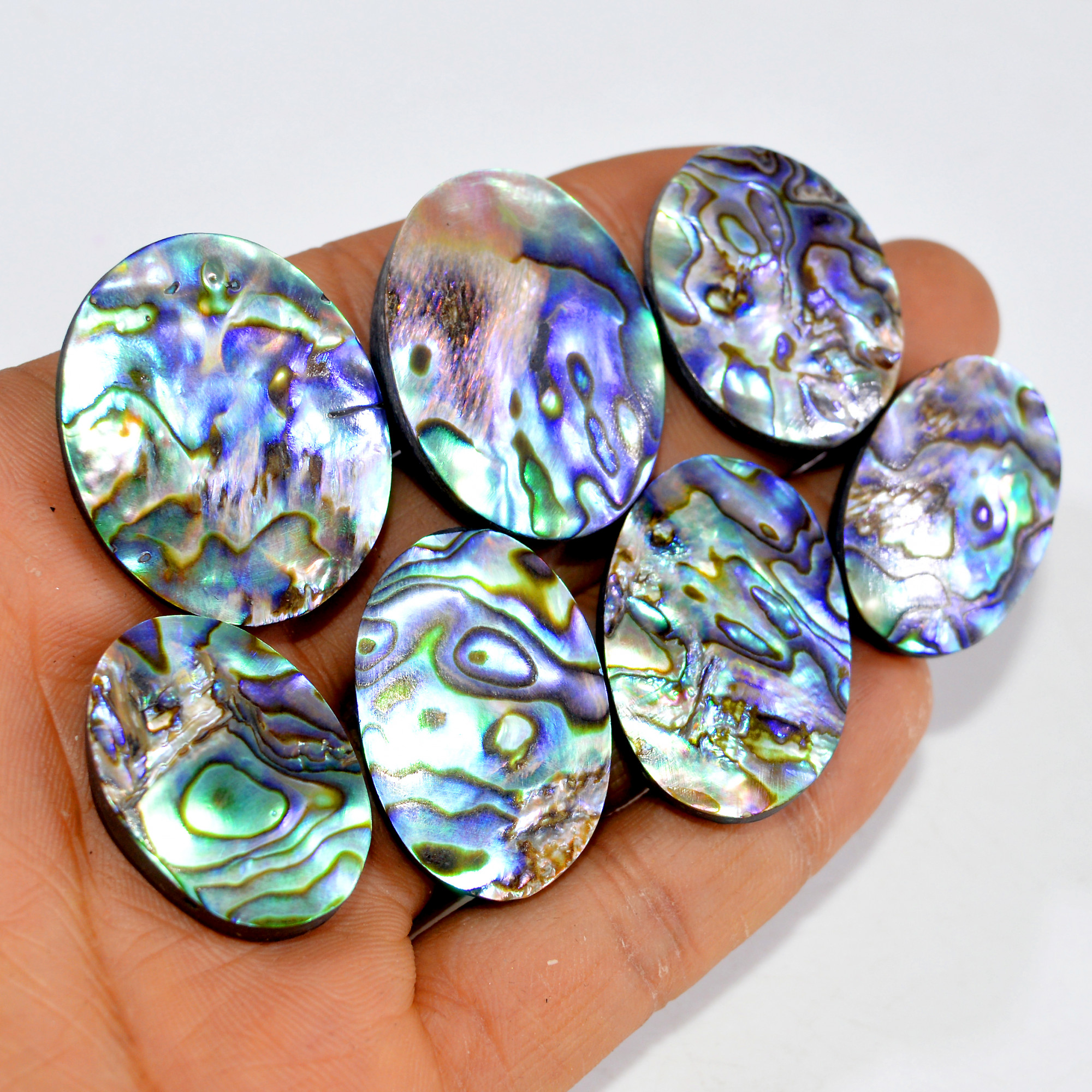 7Pcs 386Cts Natural Abalone Shell Cabochon Gemstone Wholesale Lot Semi Precious Stone Necklace Jewelry Gift For Her 32x25 26x19mm 15340