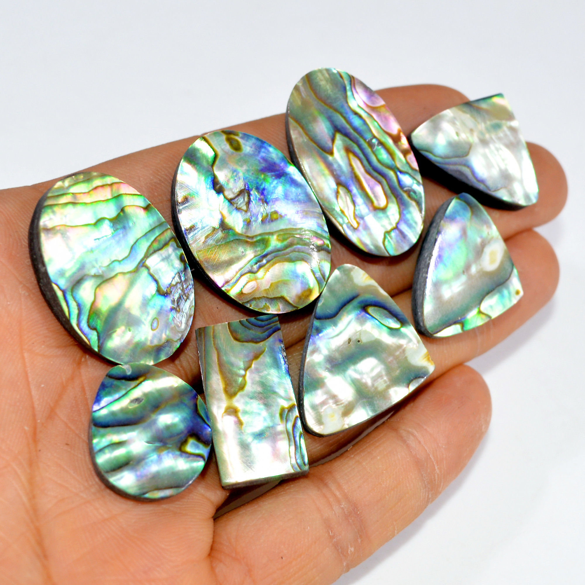 8Pcs 219Cts Natural Abalone Shell Cabochon Gemstone Wholesale Lot Semi Precious Stone Necklace Jewelry Gift For Her 30x20 20x16mm 15341