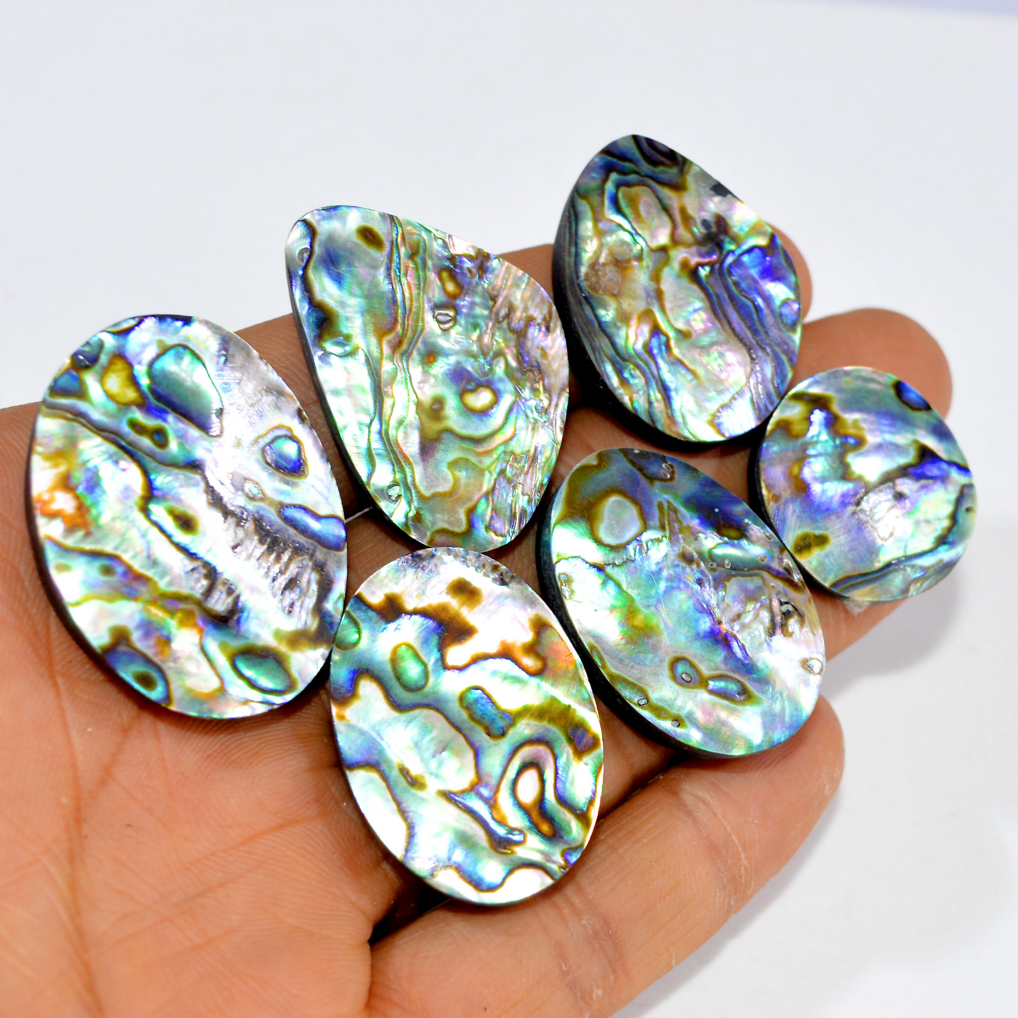 6Pcs 290Cts Natural Abalone Shell Cabochon Gemstone Wholesale Lot Semi Precious Stone Necklace Jewelry Gift For Her 35x26 22x22mm 15342