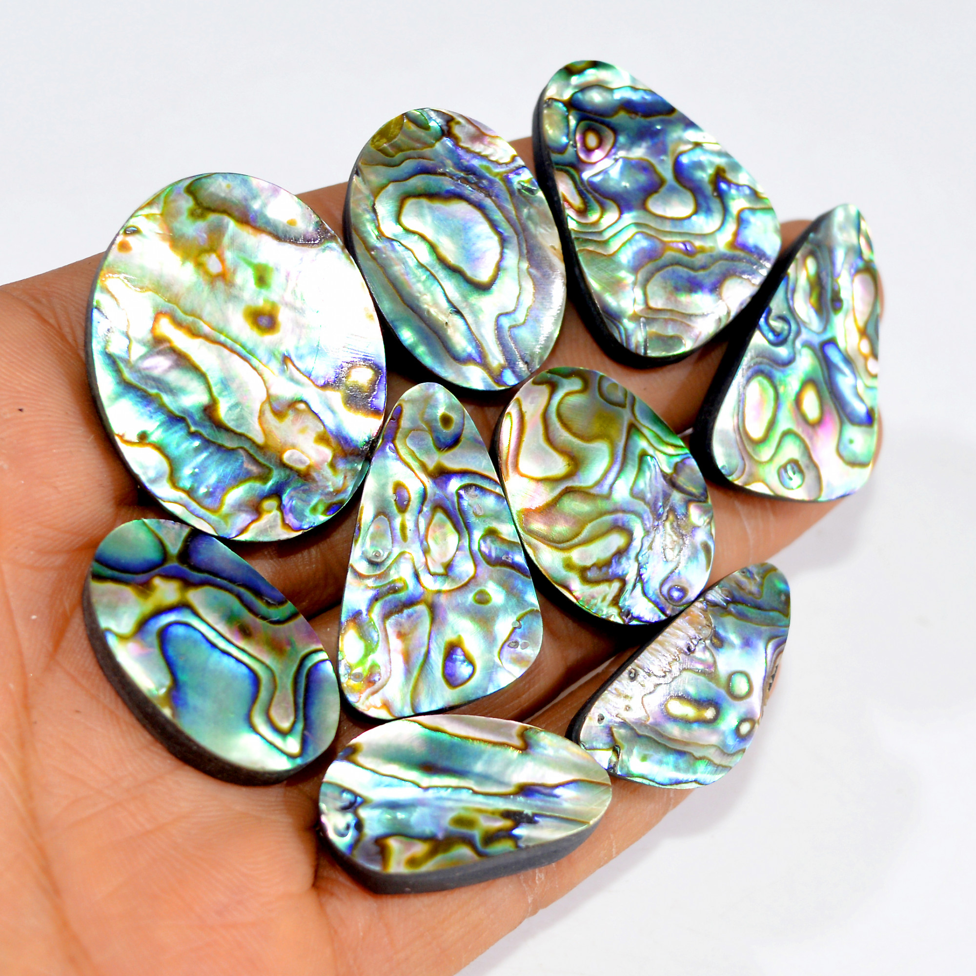 9Pcs 302Cts Natural Abalone Shell Cabochon Gemstone Wholesale Lot Semi Precious Stone Necklace Jewelry Gift For Her 34x25 25x18mm 15343