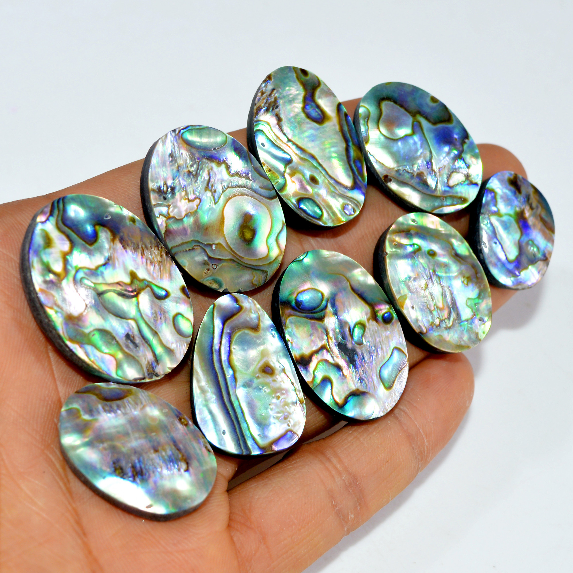 9Pcs 307Cts Natural Abalone Shell Cabochon Gemstone Wholesale Lot Semi Precious Stone Necklace Jewelry Gift For Her 32x24 20x15mm 15345