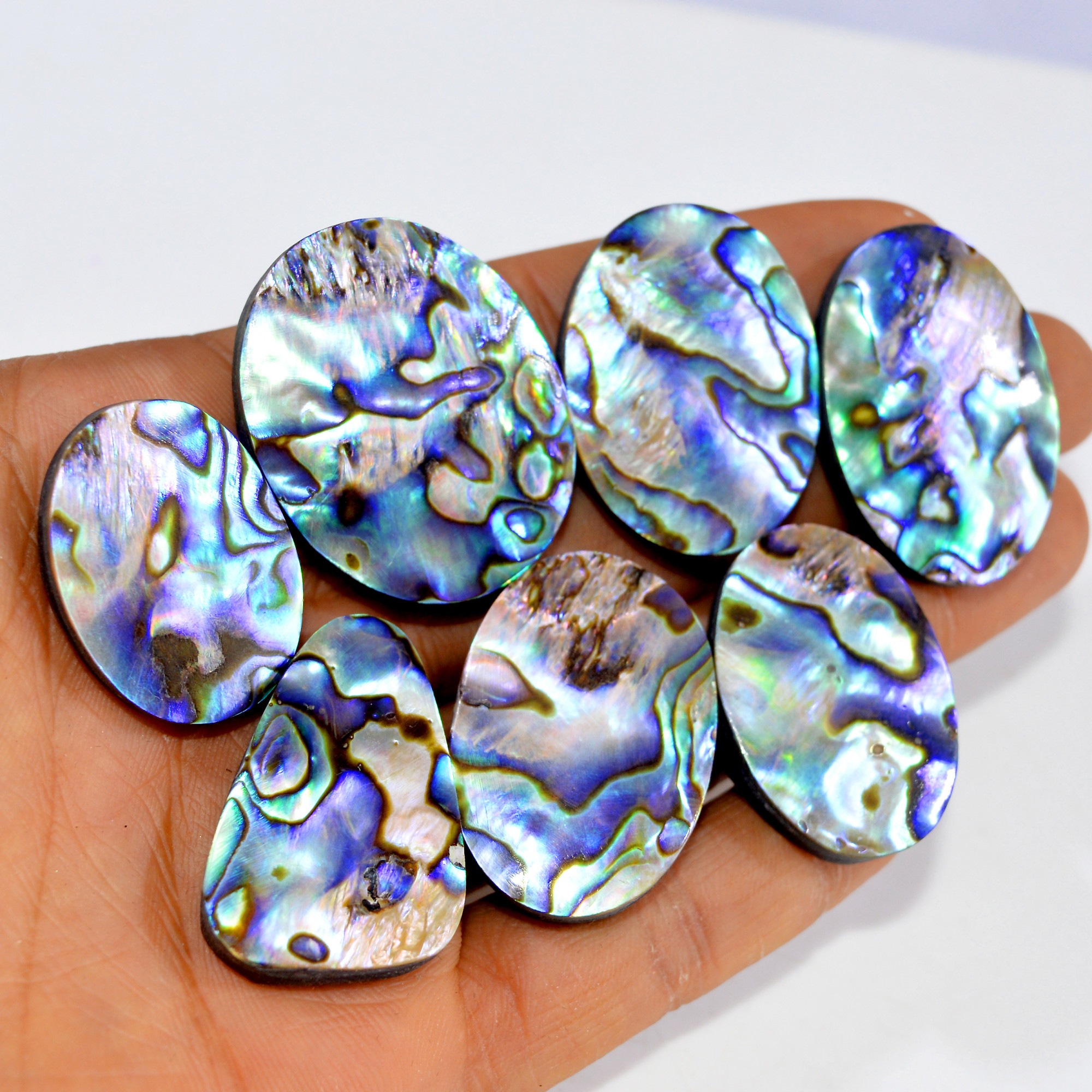 7Pcs 355Cts Natural Abalone Shell Cabochon Gemstone Wholesale Lot Semi Precious Stone Necklace Jewelry Gift For Her 35x28 28x20mm 15346