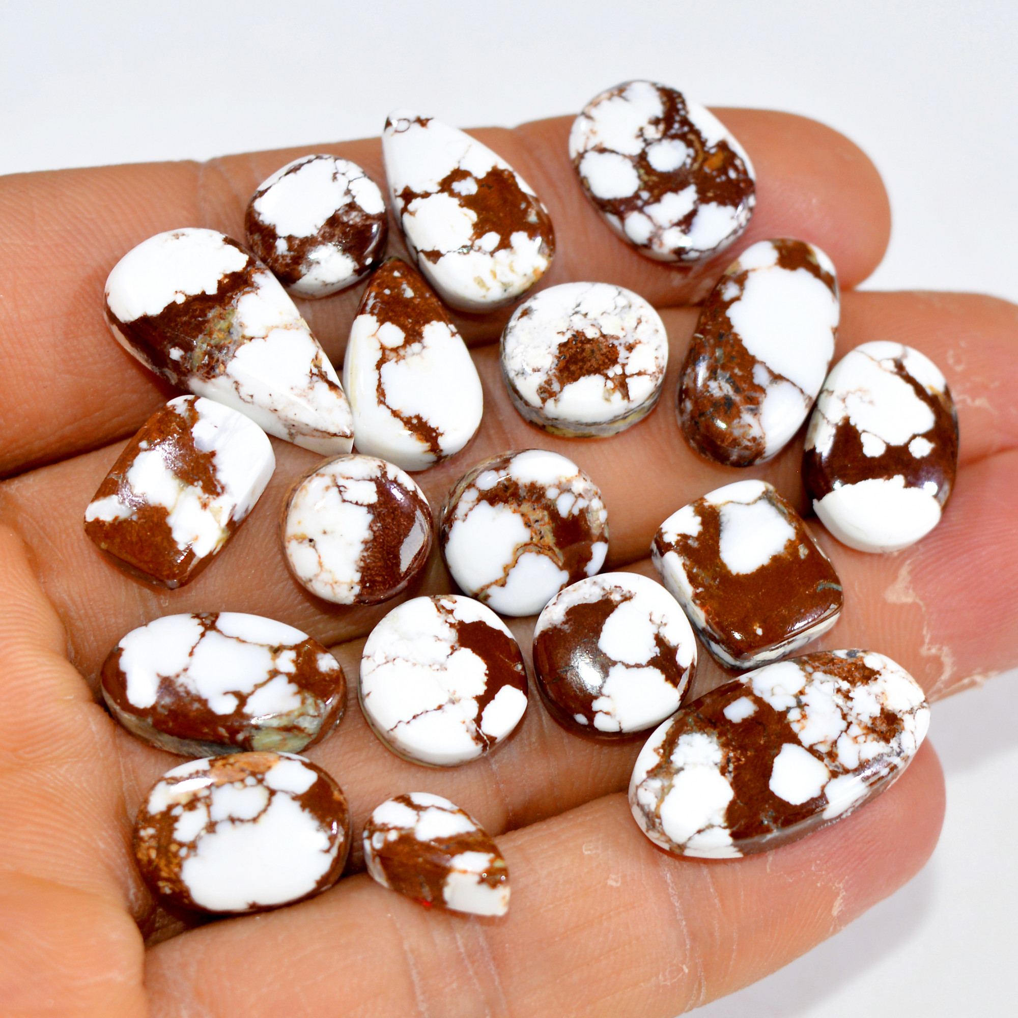 18Pcs 116Cts Natural Wild Horse Jasper Cabochon Gemstone Lot Mixed Shapes For Pendants Handmade Jewelry Supplies 20x10 8x8mm R-15350