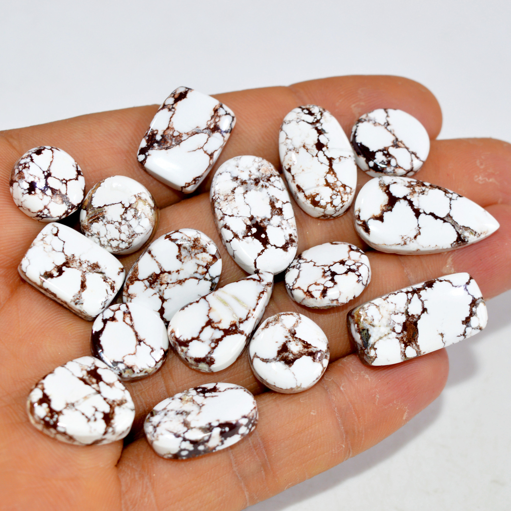 16Pcs 169Cts Natural Wild Horse Jasper Cabochon Gemstone Lot Mixed Shapes For Pendants Handmade Jewelry Supplies 24x11 10x10mm R-15358